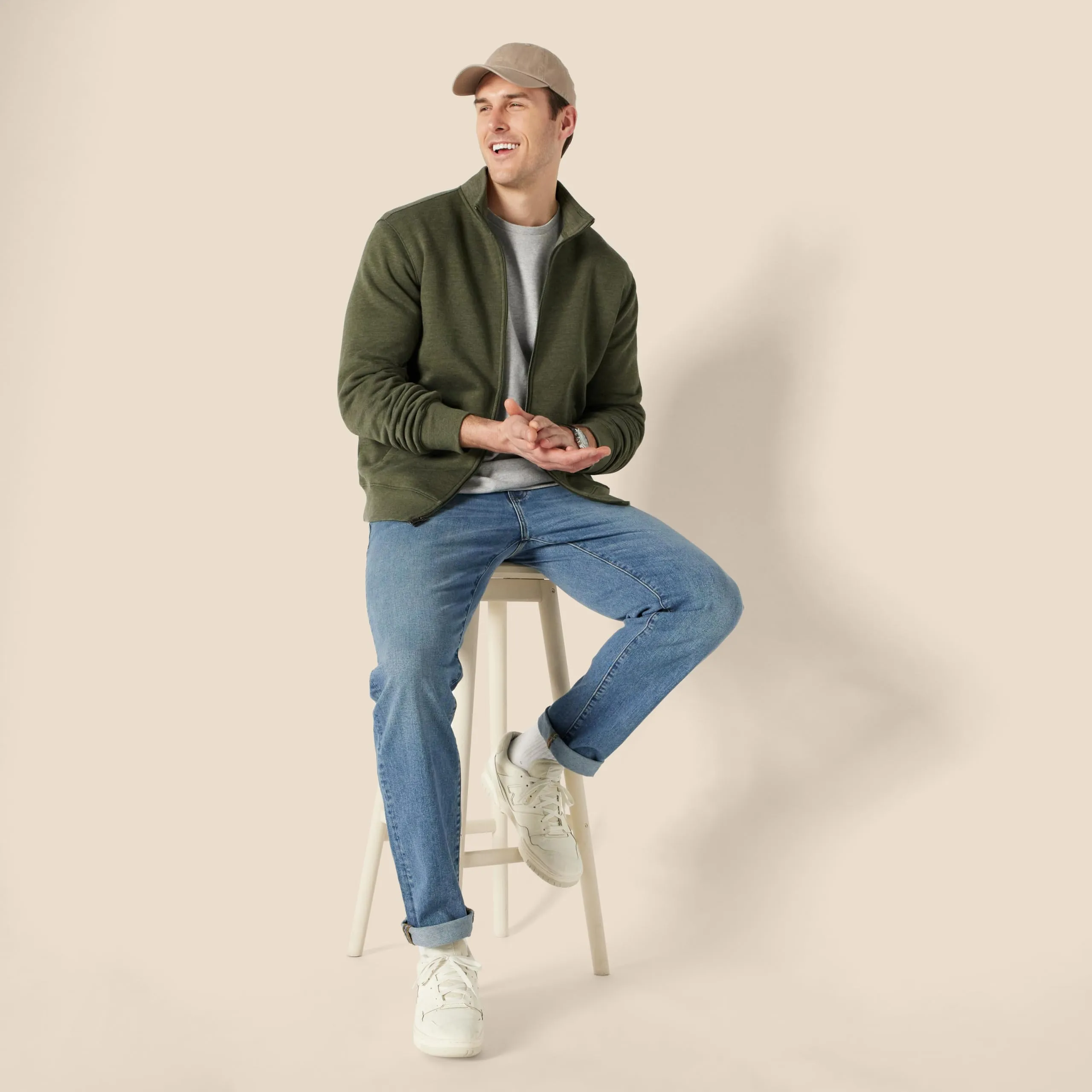 Amazon Essentials Maglione in Pile con Zip Integrale Uomo, Verde Oliva Puntinato, M - immagine 8