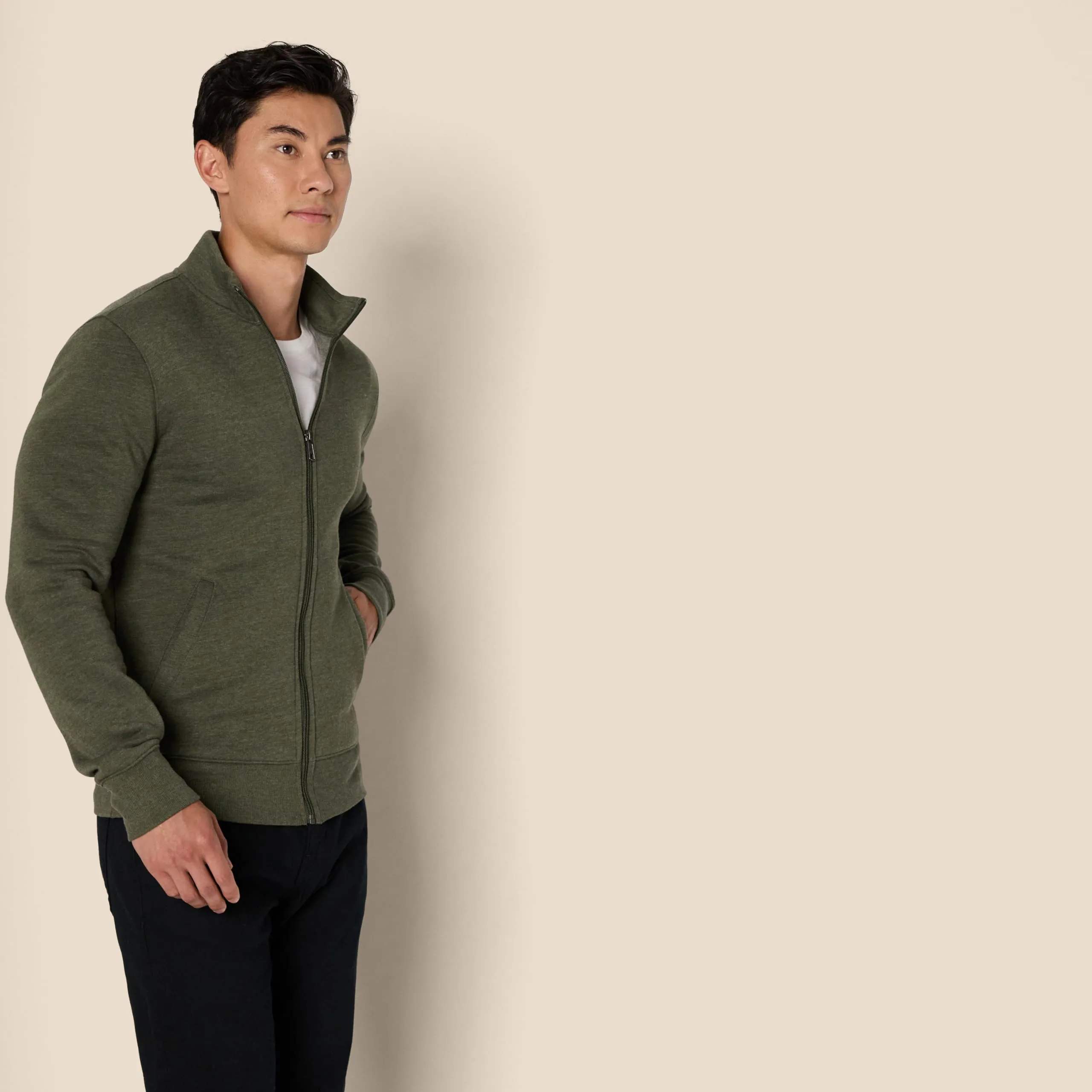 Amazon Essentials Maglione in Pile con Zip Integrale Uomo, Verde Oliva Puntinato, S - immagine 4