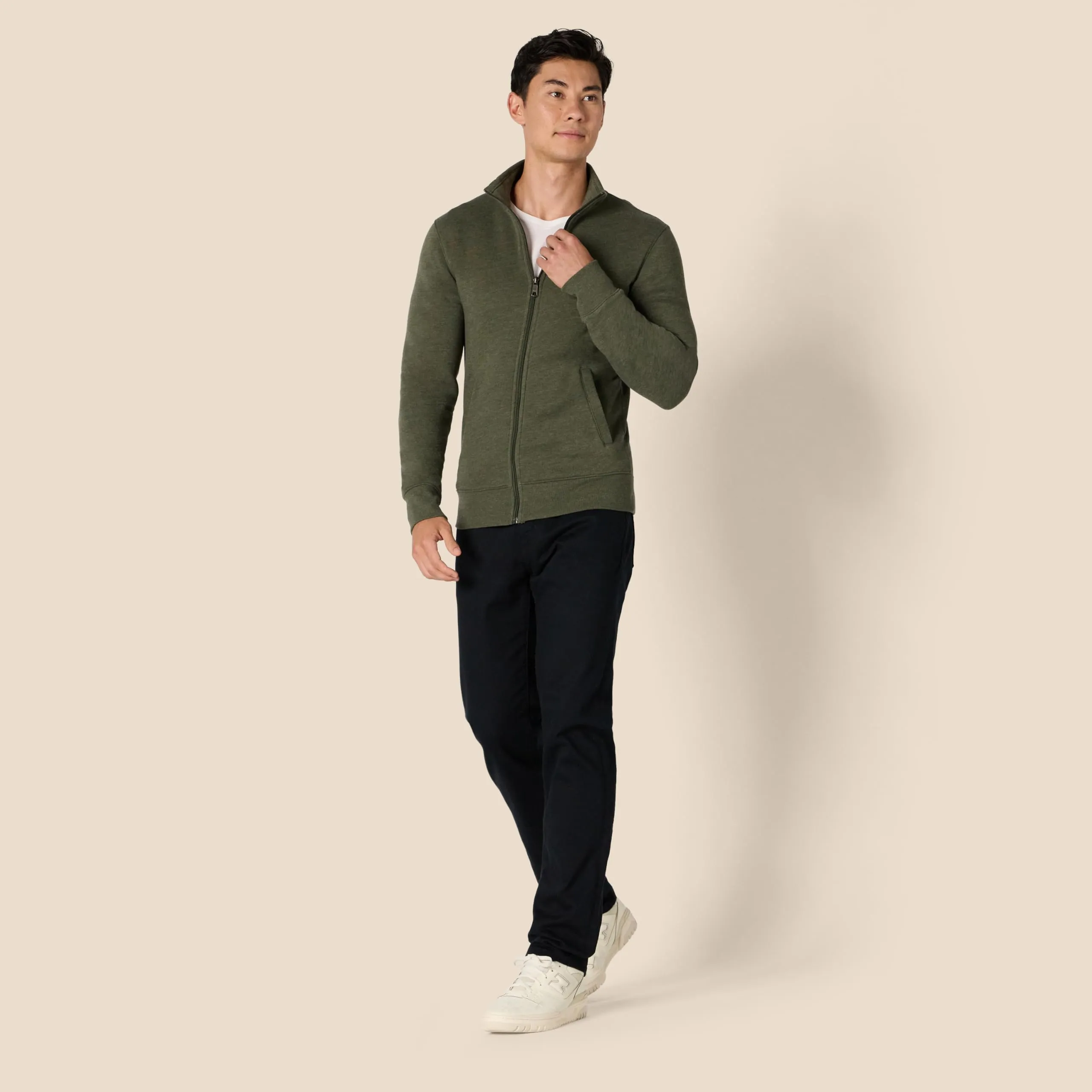 Amazon Essentials Maglione in Pile con Zip Integrale Uomo, Verde Oliva Puntinato, S - immagine 7