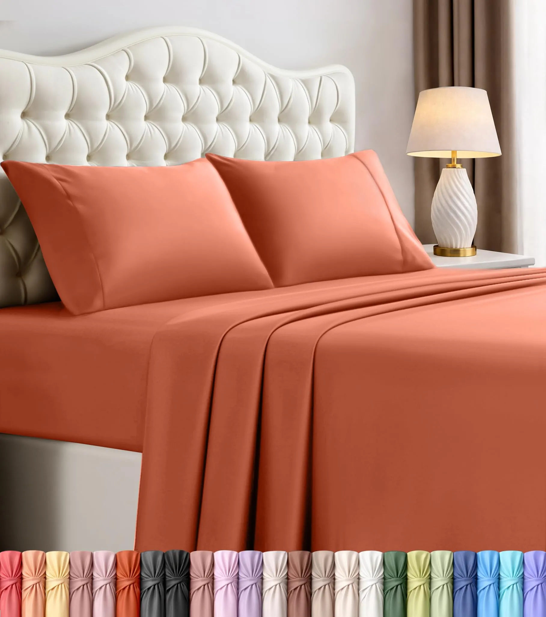 Utopia Bedding Set di lenzuola in microfibra 4 pezzi, King size, Arancione - immagine 1