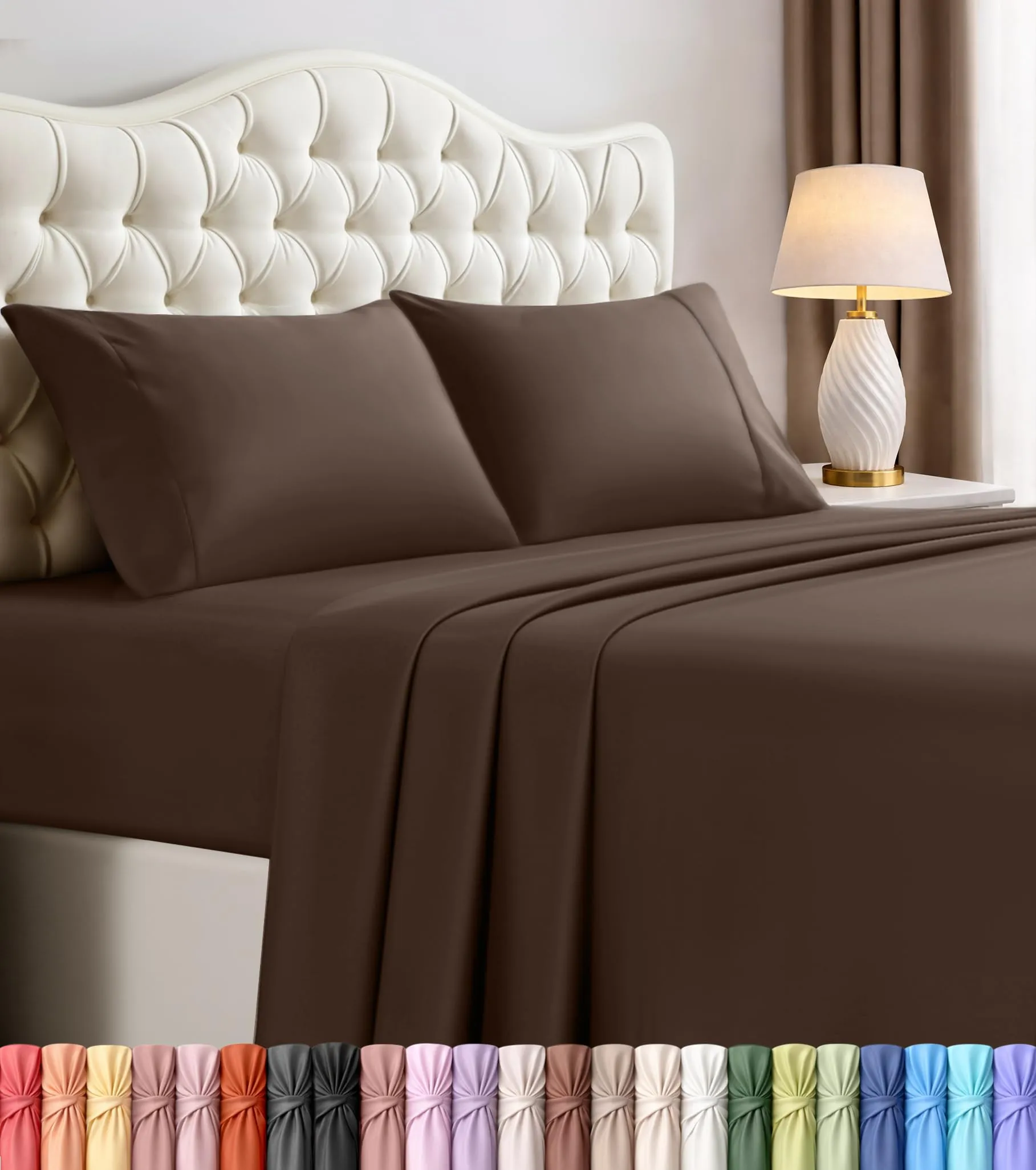 Utopia Bedding Set di lenzuola in microfibra per letto matrimoniale, 4 pezzi, Marrone - immagine 1