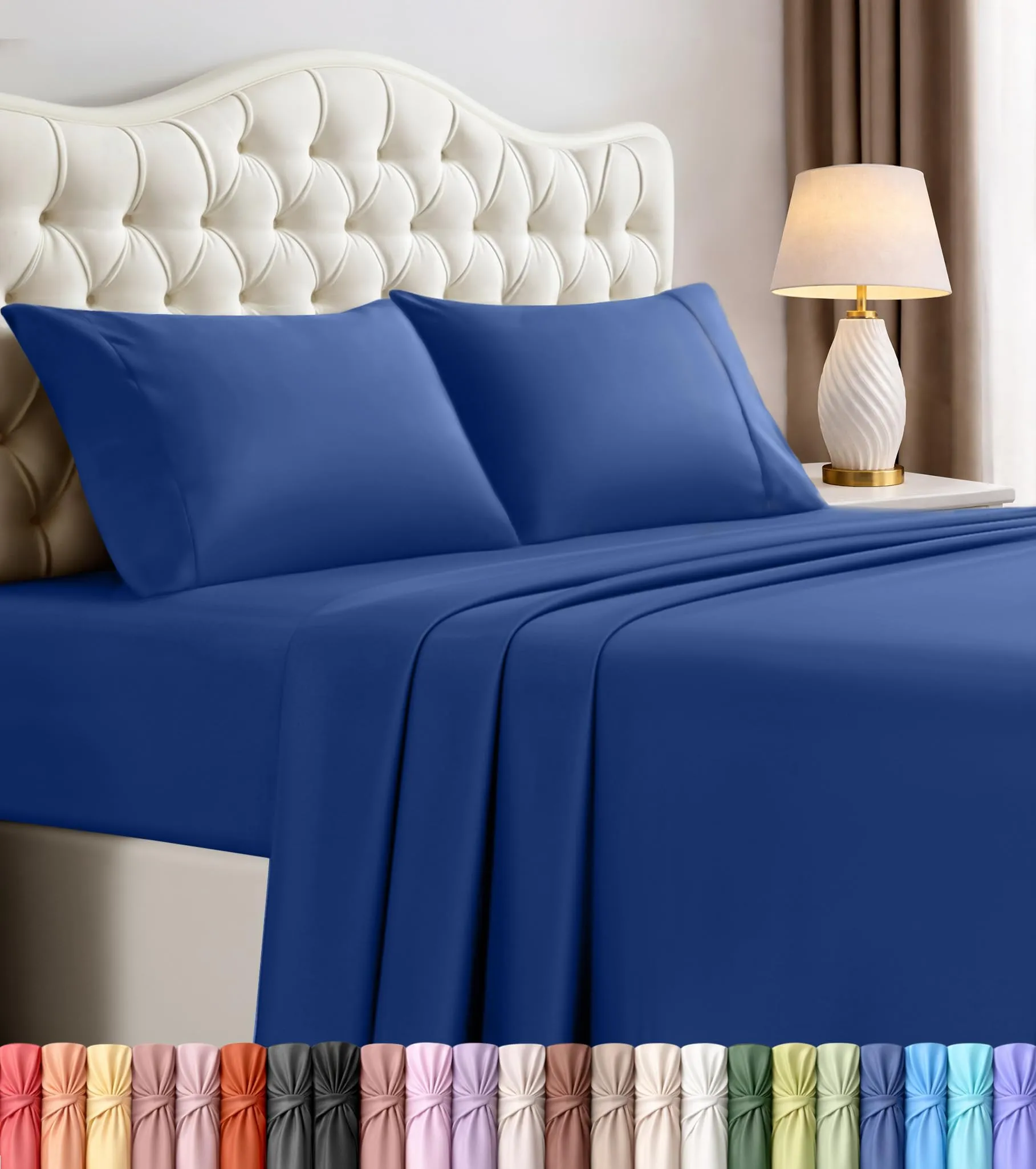 Utopia Bedding Set di lenzuola in microfibra, 4 pezzi, Matrimoniale, Blu Reale - immagine 1