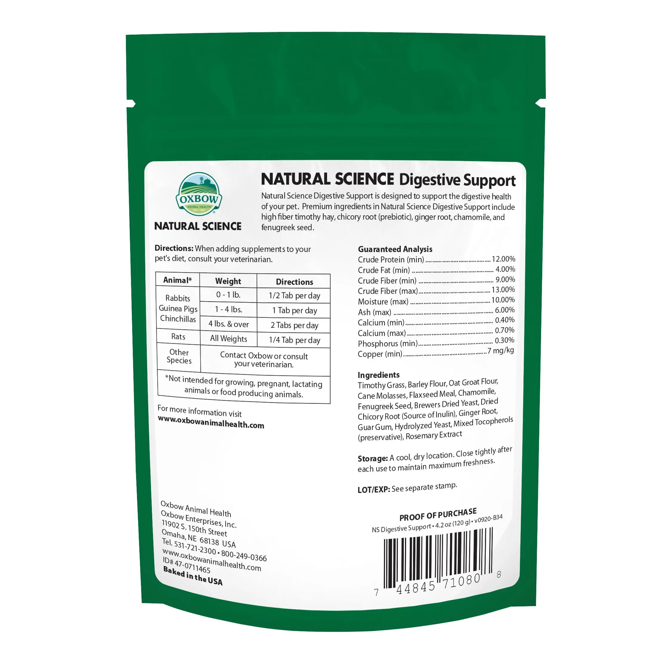 Oxbow Digestive Support 120 g - Integratore alimentare per l'apparato digerente di roditori e iguana - immagine 2