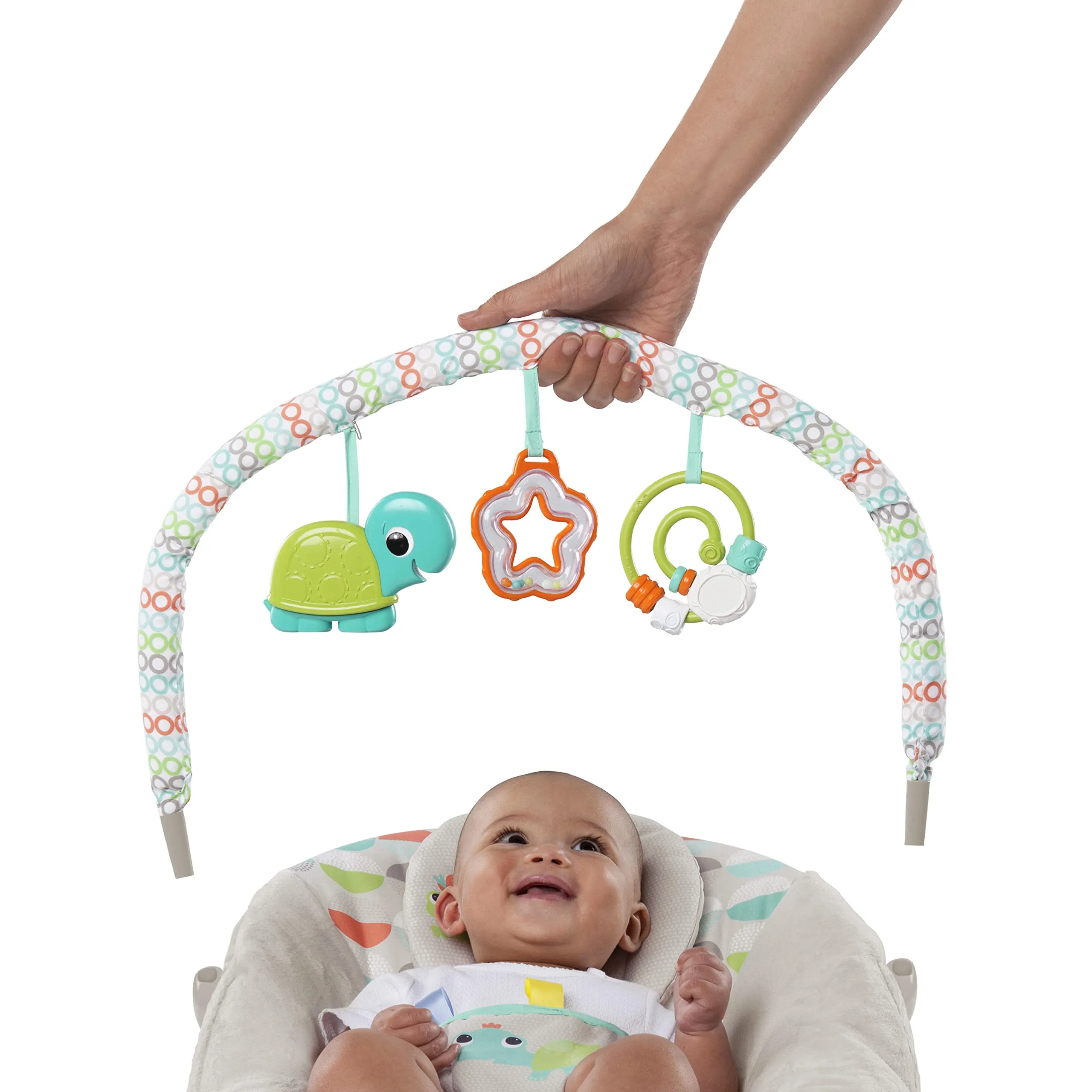 Bright Starts Seggiolino Vibrante Rilassante per Neonati Happy Safari, Taggies, Musica, Barra Giocattoli Rimovibile, 0-6 Mesi fino a 9 kg - immagine 7