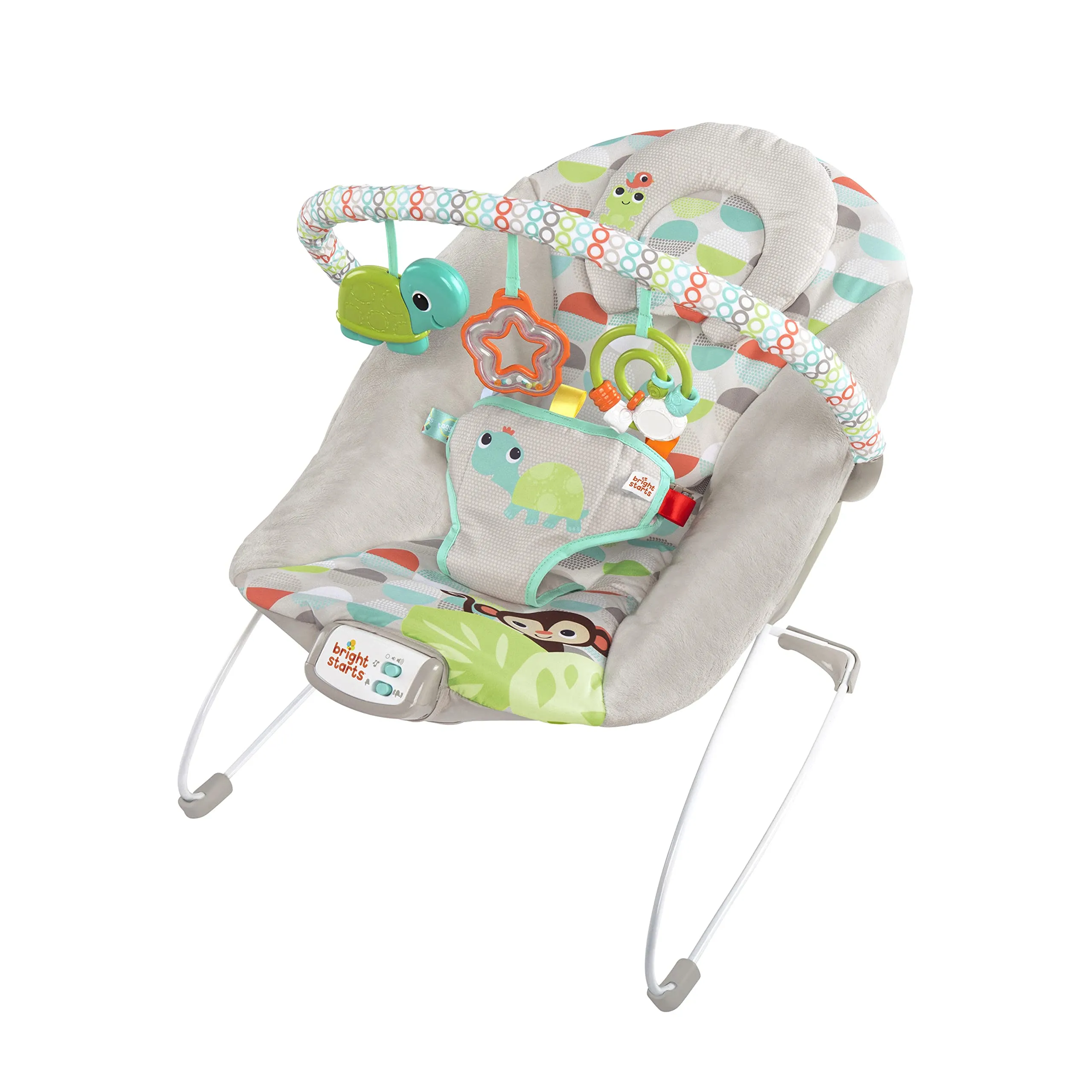 Bright Starts Seggiolino Vibrante Rilassante per Neonati Happy Safari, Taggies, Musica, Barra Giocattoli Rimovibile, 0-6 Mesi fino a 9 kg - immagine 9
