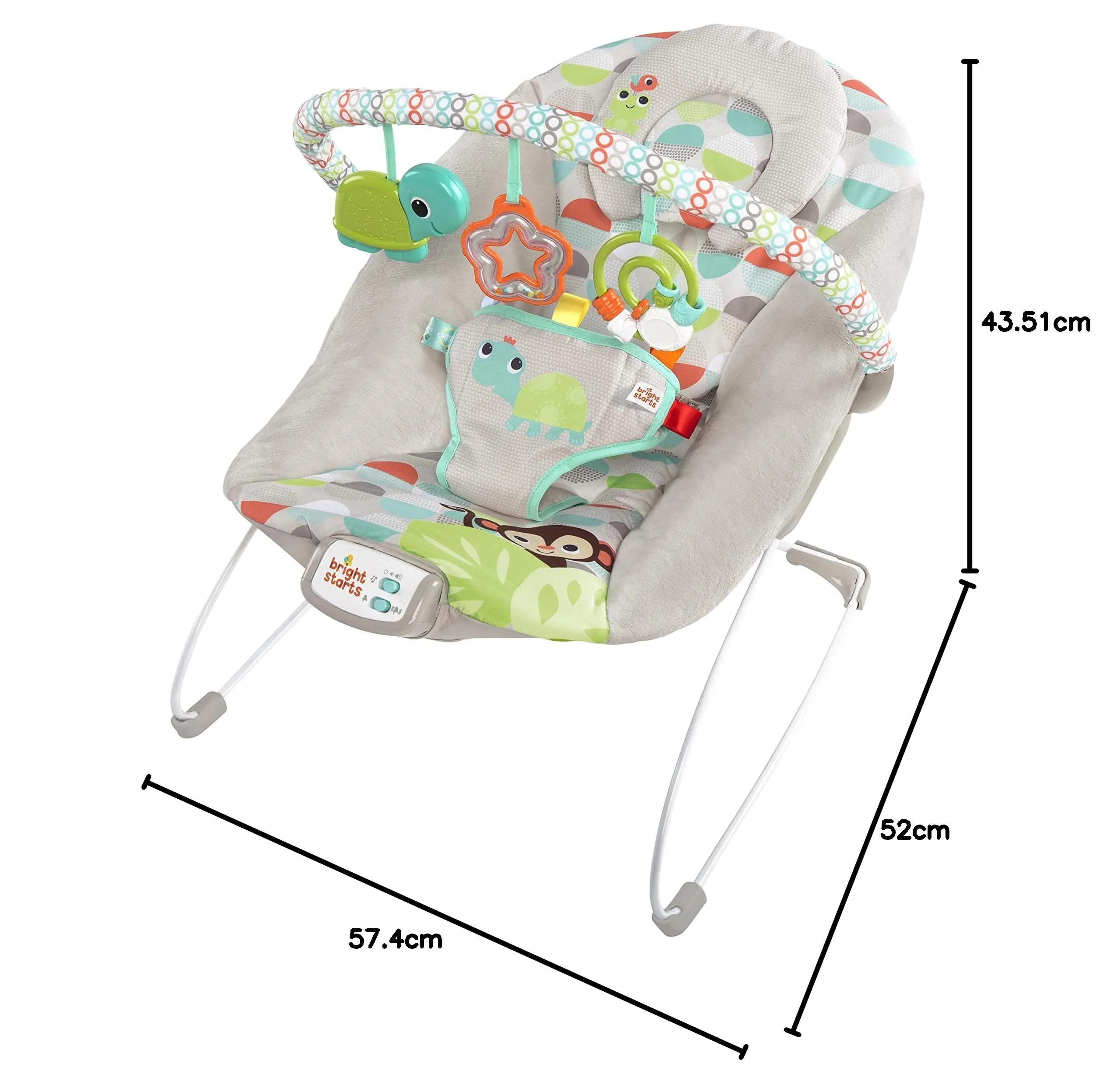 Bright Starts Seggiolino Vibrante Rilassante per Neonati Happy Safari, Taggies, Musica, Barra Giocattoli Rimovibile, 0-6 Mesi fino a 9 kg - immagine 10