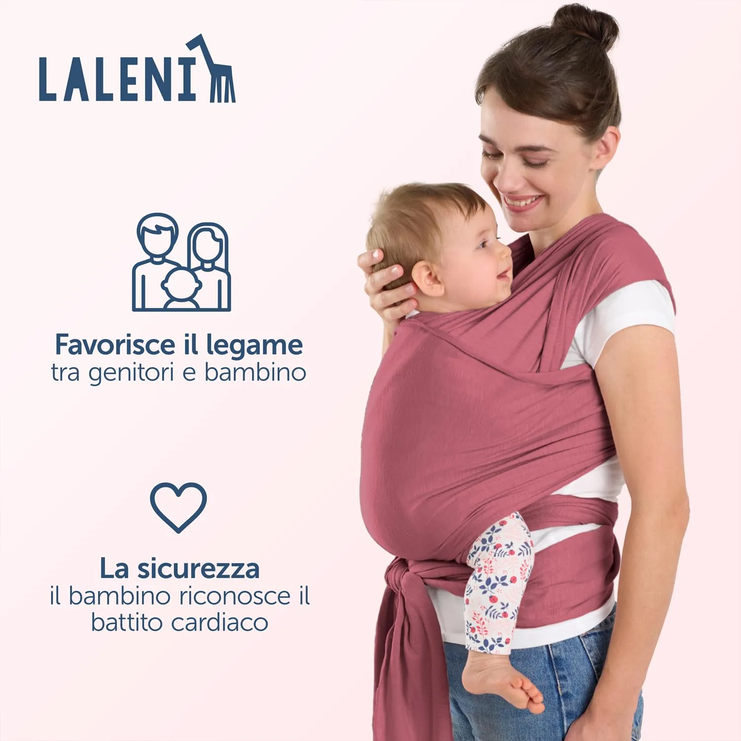 Laleni Fascia Porta Bambino, 100% Cotone Organico, Rosso (Carla-Red) - immagine 4