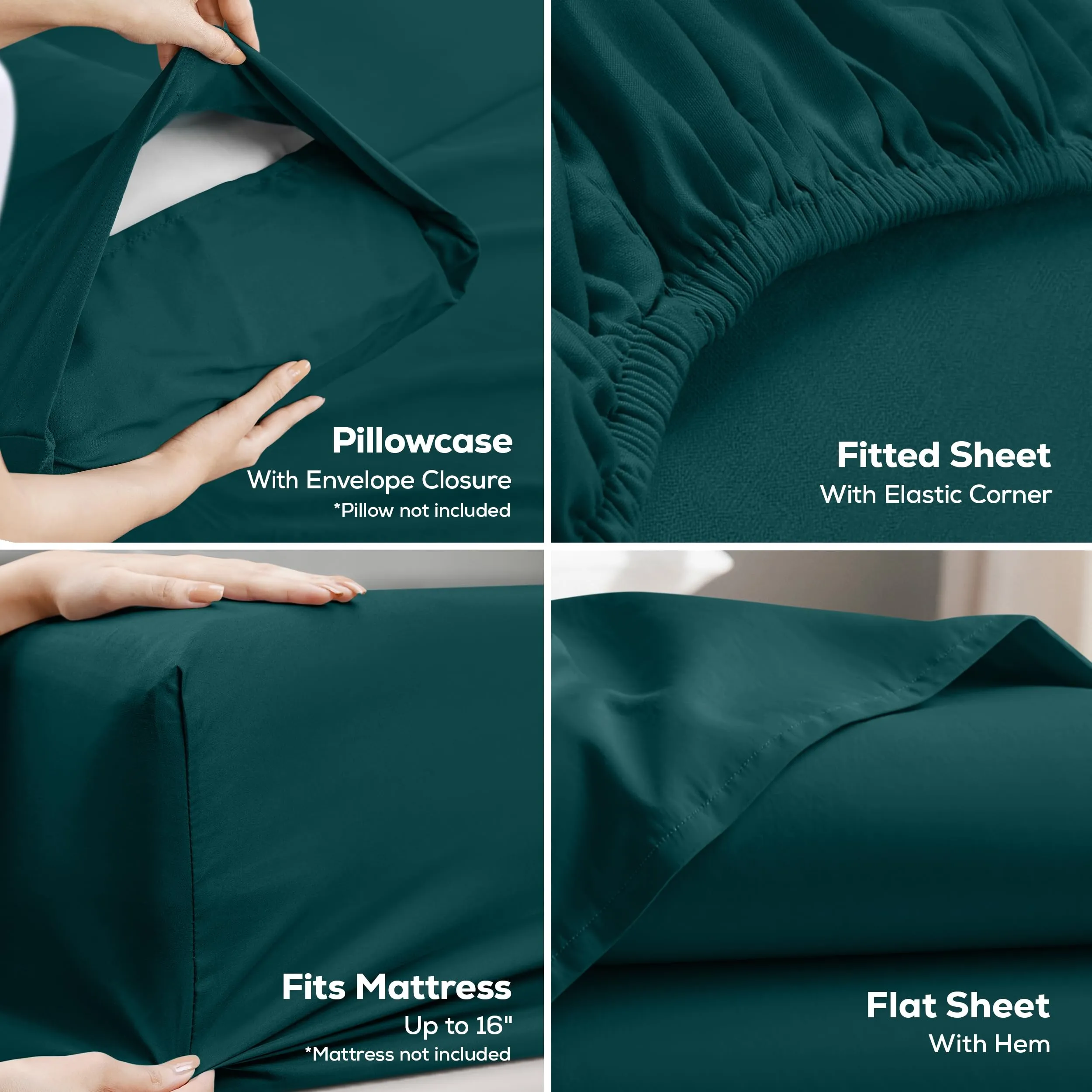 Utopia Bedding Set di lenzuola in microfibra spazzolata, 4 pezzi, King Size, Color Foglia di tè - immagine 3