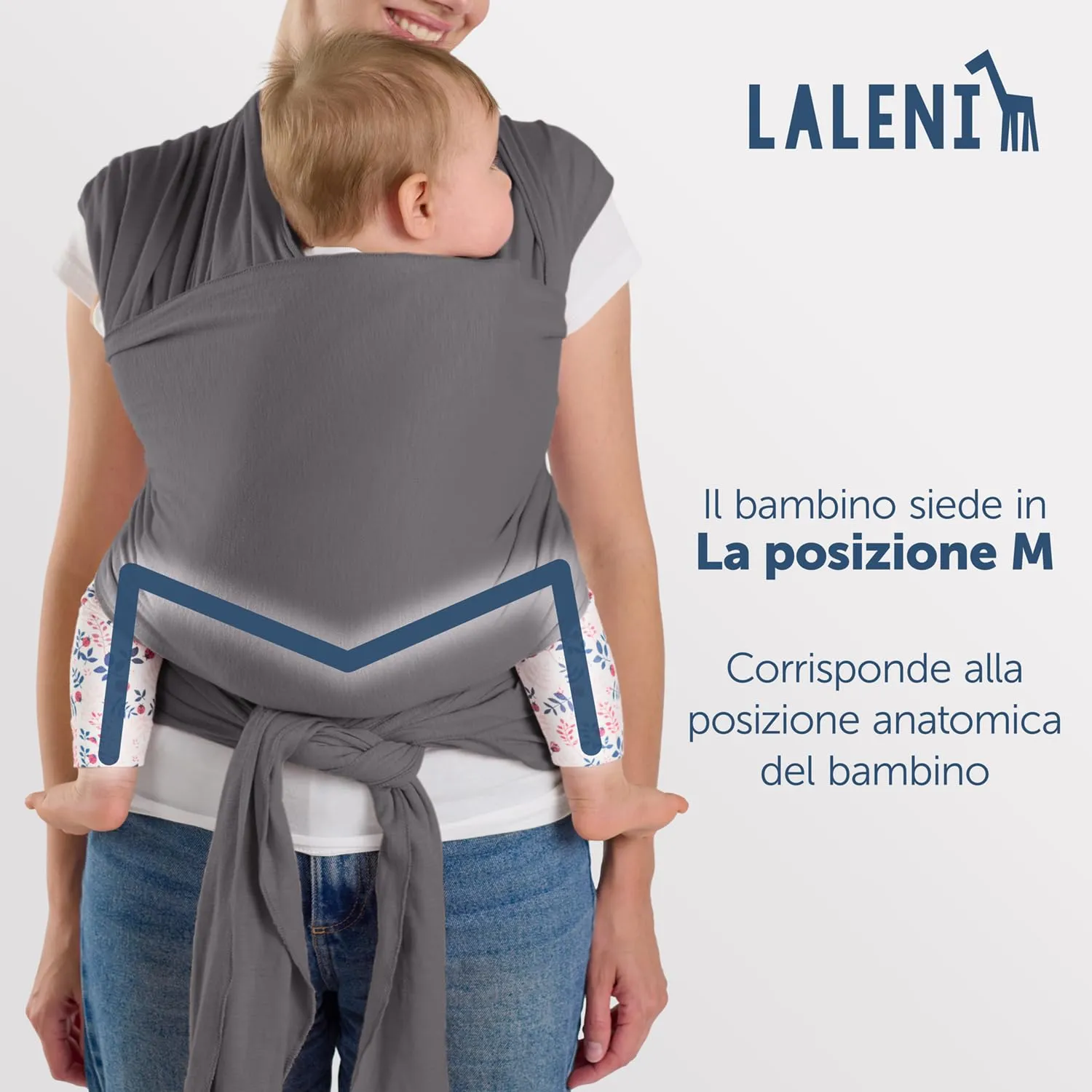Laleni Fascia Porta Bambino in Cotone Organico, Grigio - immagine 2