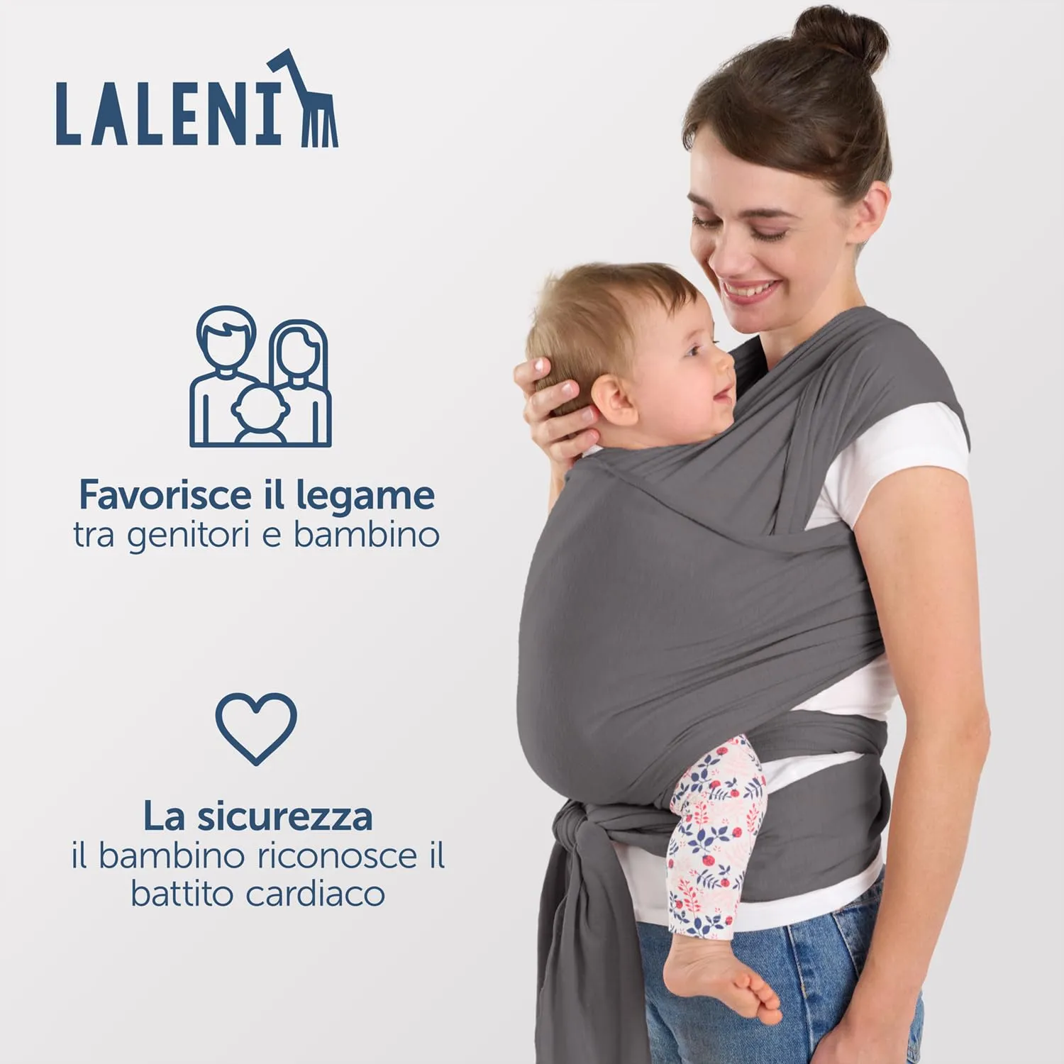 Laleni Fascia Porta Bambino in Cotone Organico, Grigio - immagine 4