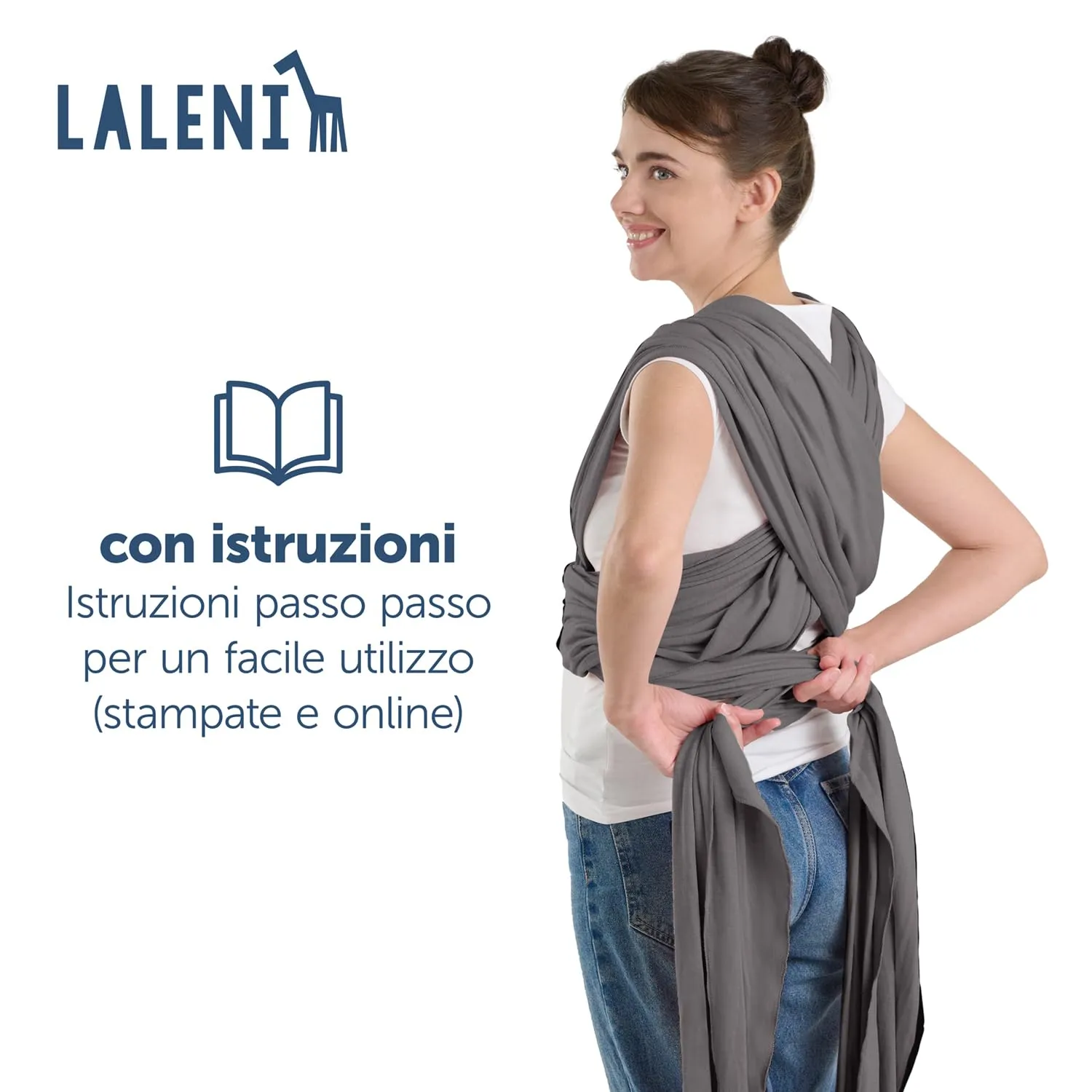 Laleni Fascia Porta Bambino in Cotone Organico, Grigio - immagine 7