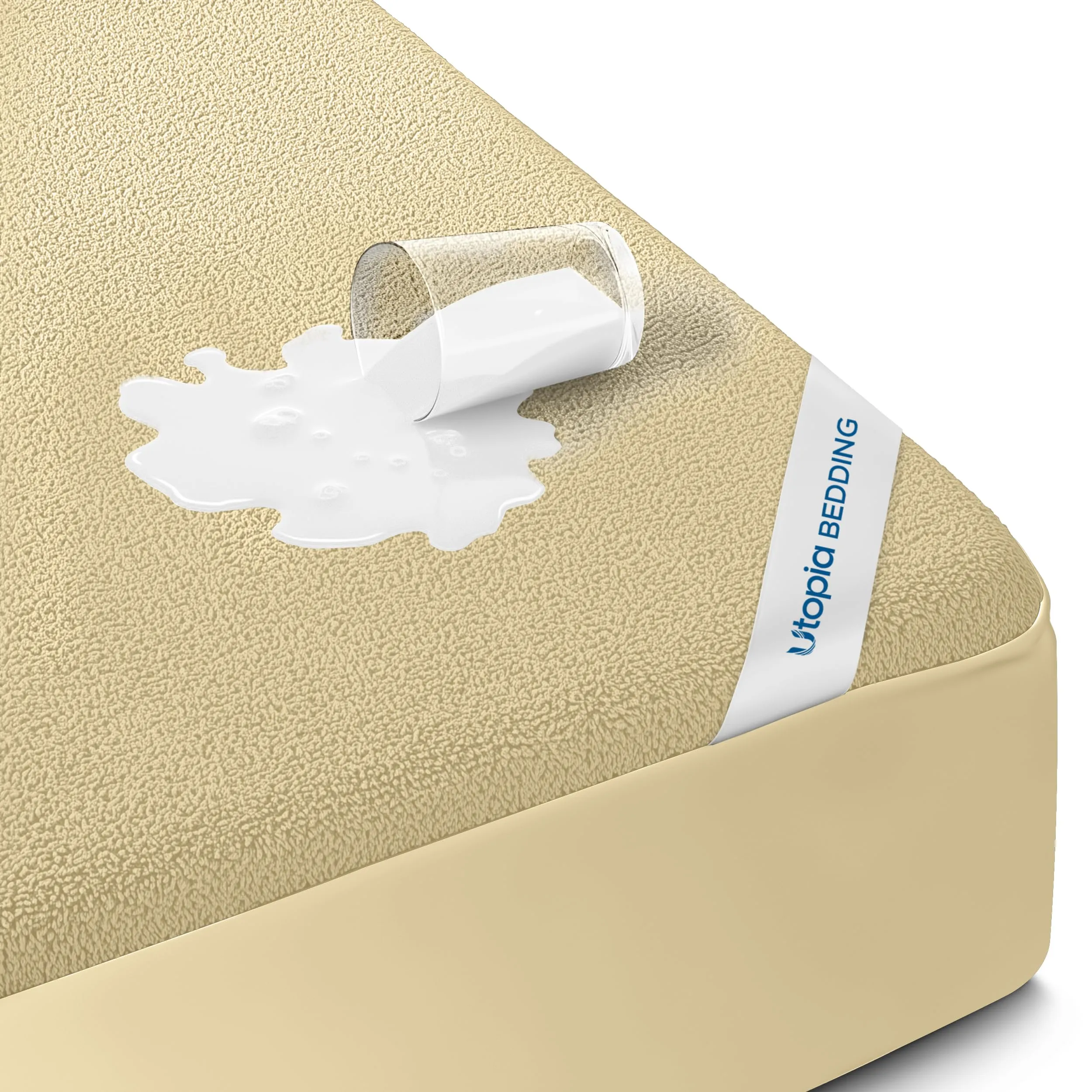 Utopia Bedding Coprimaterasso Impermeabile King Size, 200 g/m², Beige - immagine 1