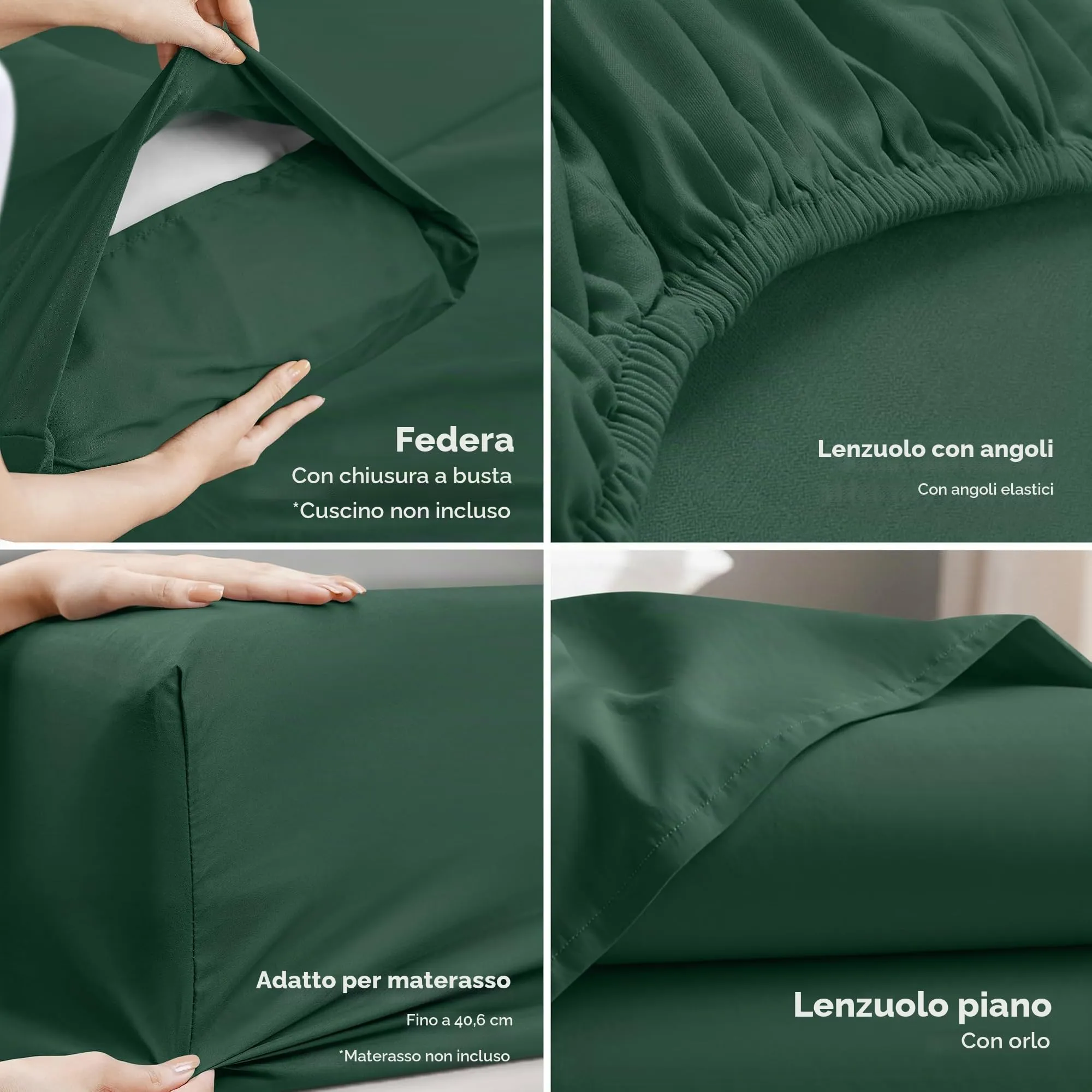 Utopia Bedding Set di lenzuola in microfibra, 4 pezzi, Queen Size, Verde Smeraldo - immagine 3
