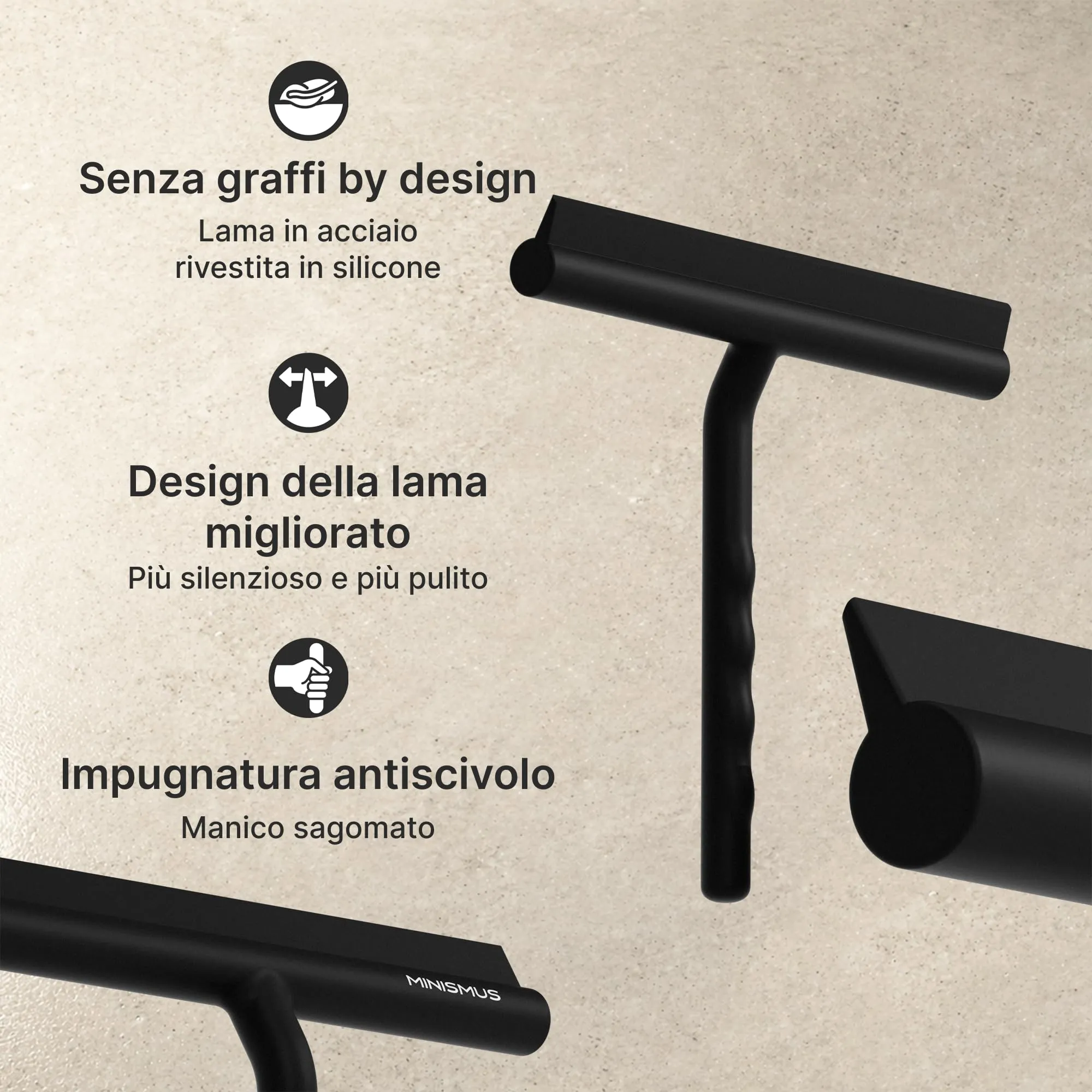 Minismus Tergivetro in Silicone per Doccia, Vetri e Specchi, 21 cm, Nero - immagine 4