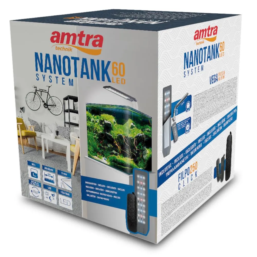 Amtra Nanotank System 60 Glass Aquarium with LED Light and Filter, 38x38x43 cm, 60 Liters - immagine 2