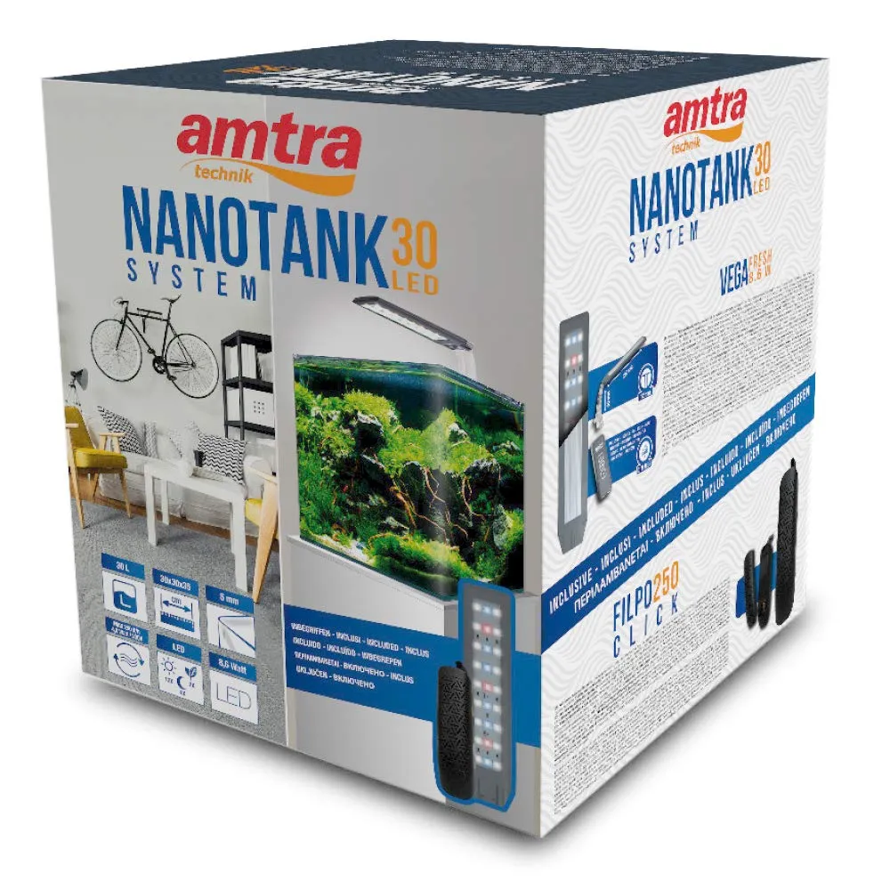 Amtra Nanotank System 30 Glass Aquarium with LED Light and Filter, 30x30x35 cm, 30 Liters - immagine 2