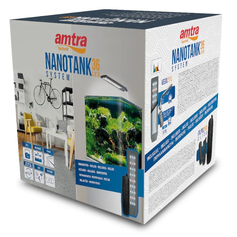 Amtra Nanotank System 36 Glass Aquarium with LED Light, Filter and Mat, 40x30x30cm, 36L - immagine 2