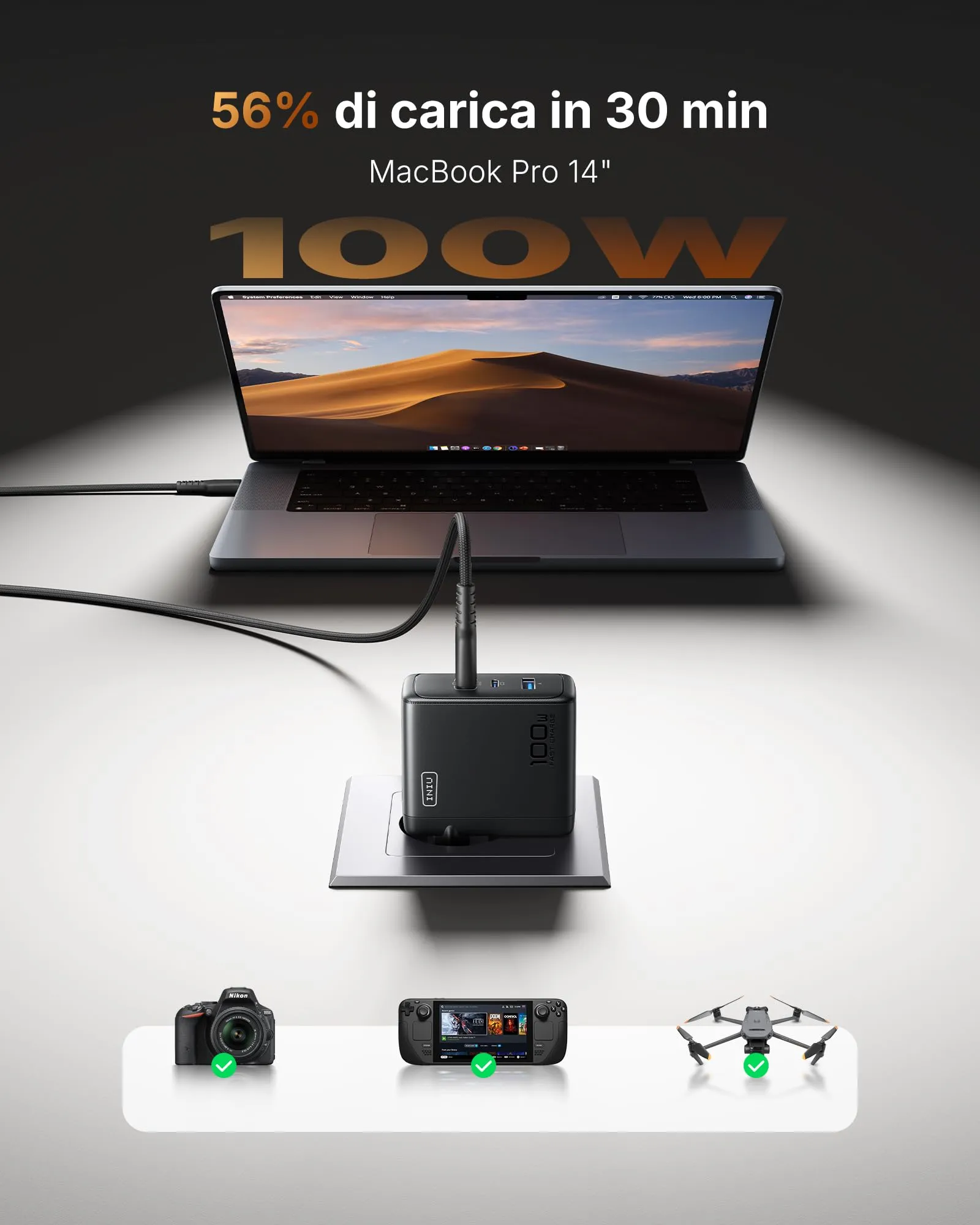 INIU 100W GaN USB C Caricatore con Cavo 100W - immagine 3