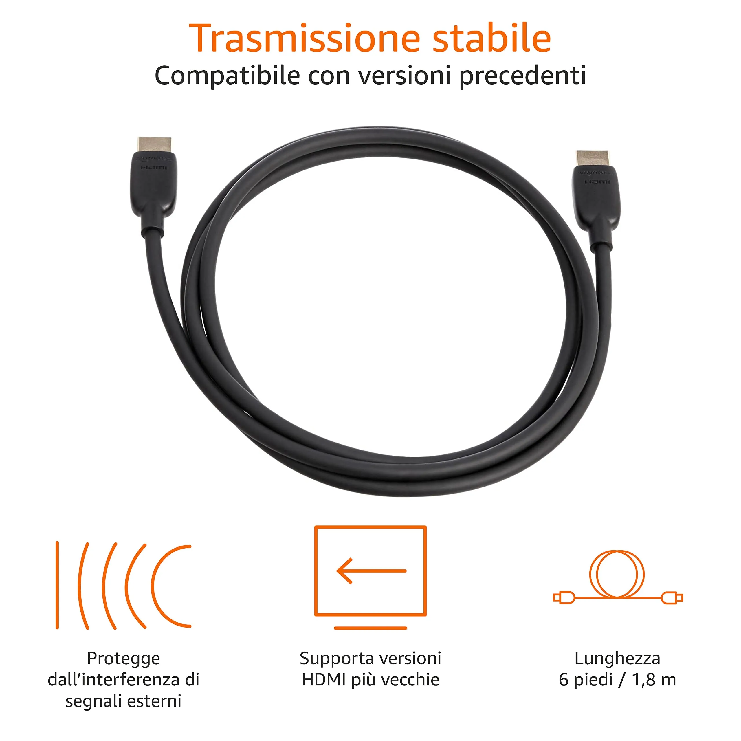 Amazon Basics HDMI 2.1 Cable, 6 Feet, 48Gbps, 8K@60Hz 4K@120Hz, Black - immagine 3