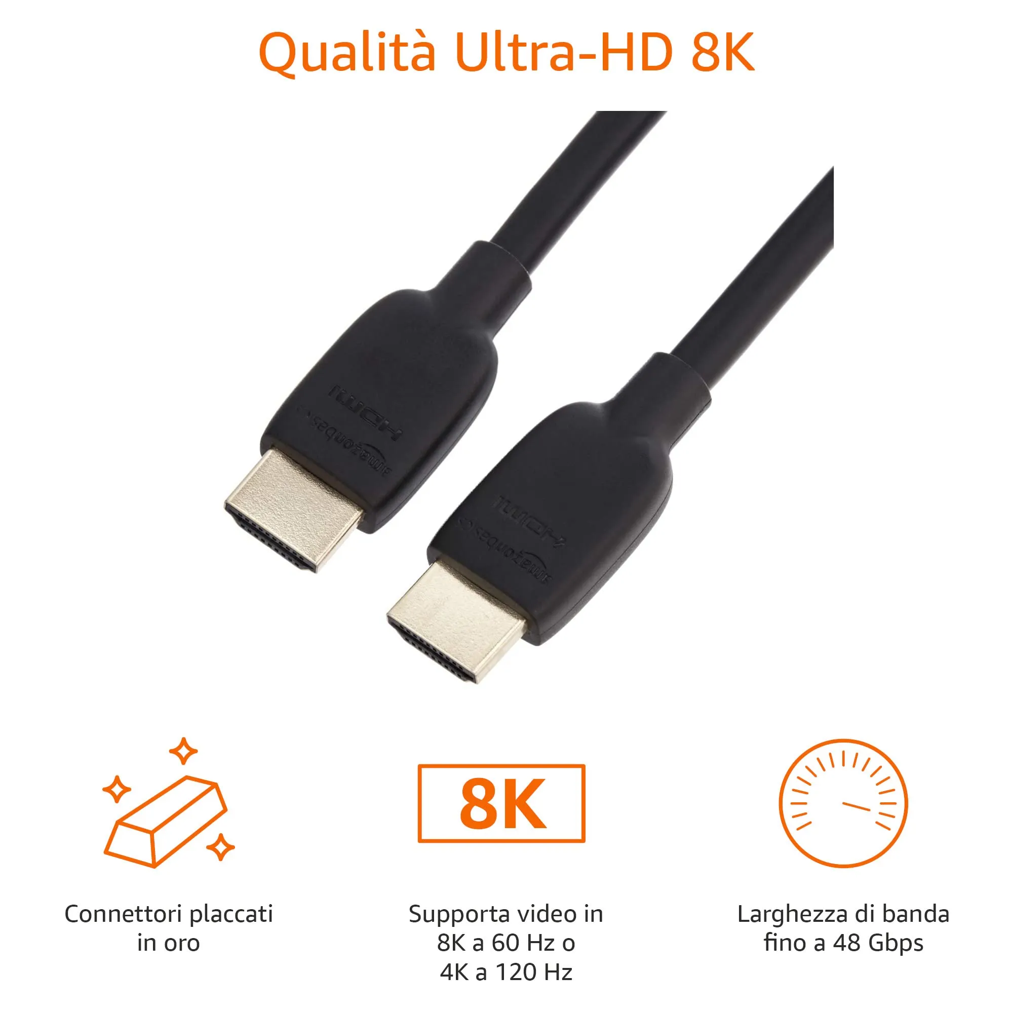 Amazon Basics HDMI 2.1 Cable, 6 Feet, 48Gbps, 8K@60Hz 4K@120Hz, Black - immagine 4