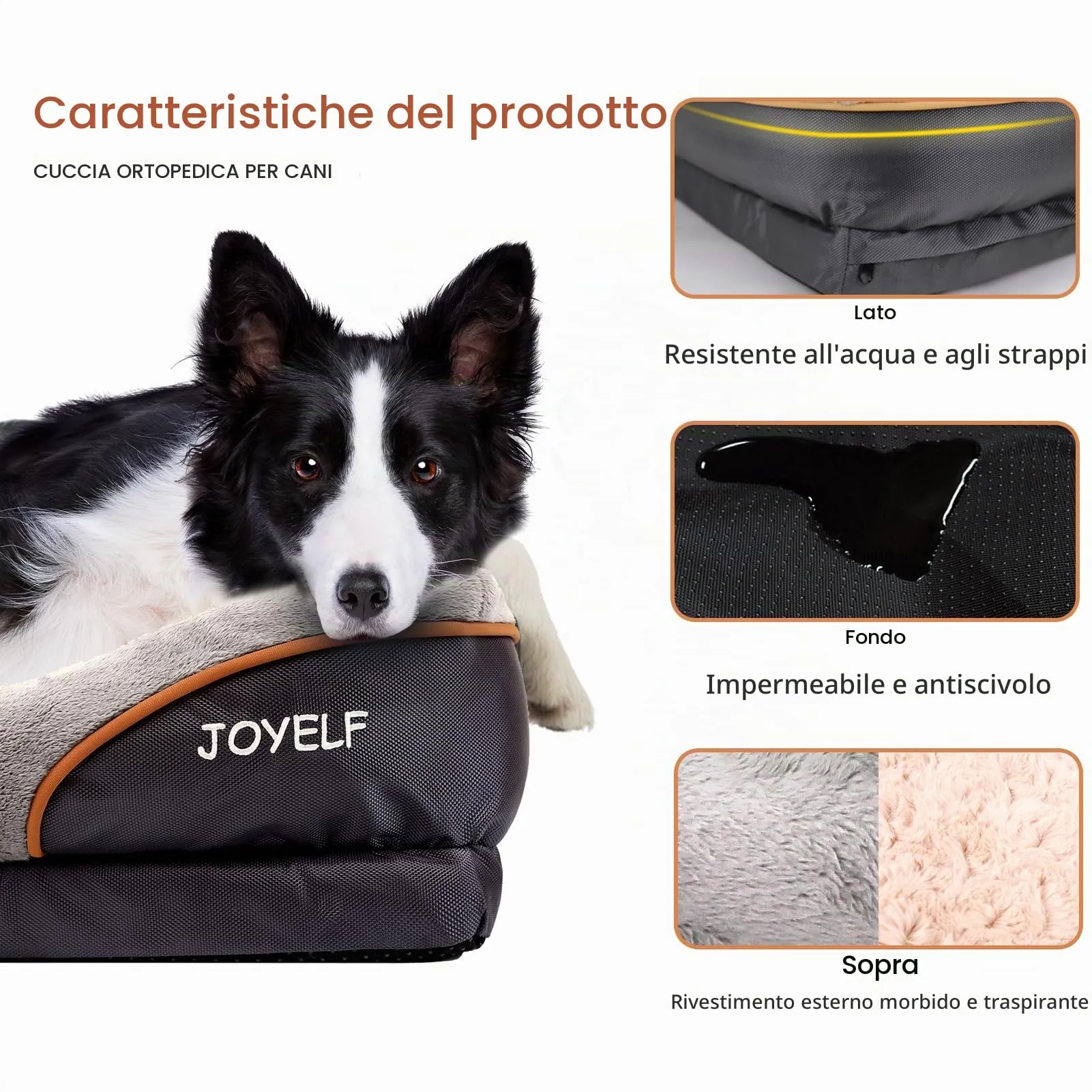 JOYELF Letto per cani ortopedico XXL in memory foam con fodera lavabile e giocattolo, 119 x 84 x 25 cm - immagine 3
