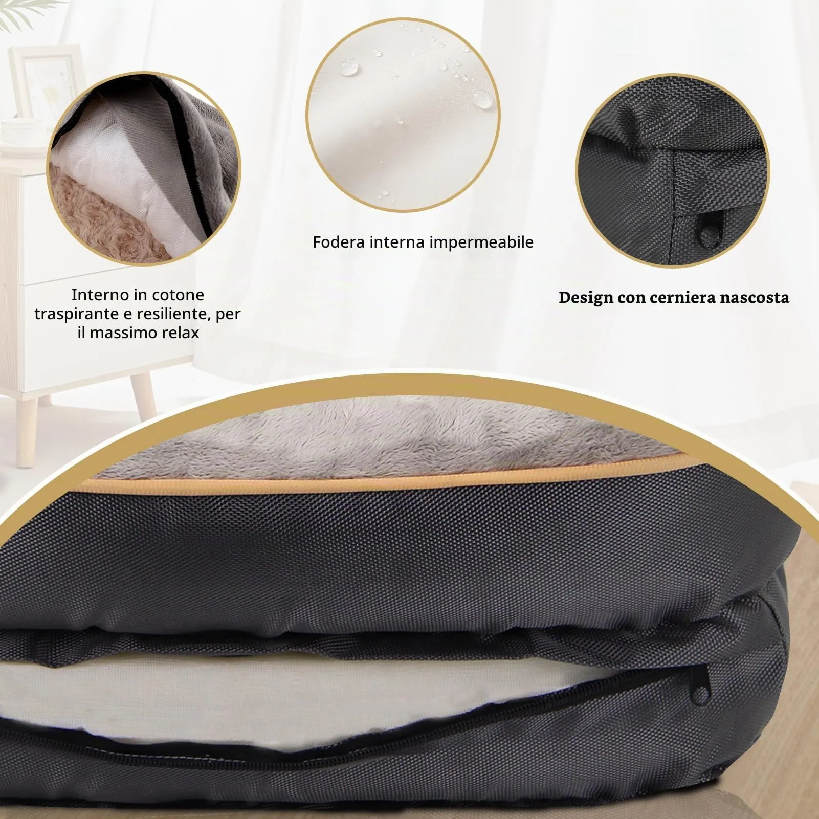 JOYELF Letto per cani ortopedico XXL in memory foam con fodera lavabile e giocattolo, 119 x 84 x 25 cm - immagine 5