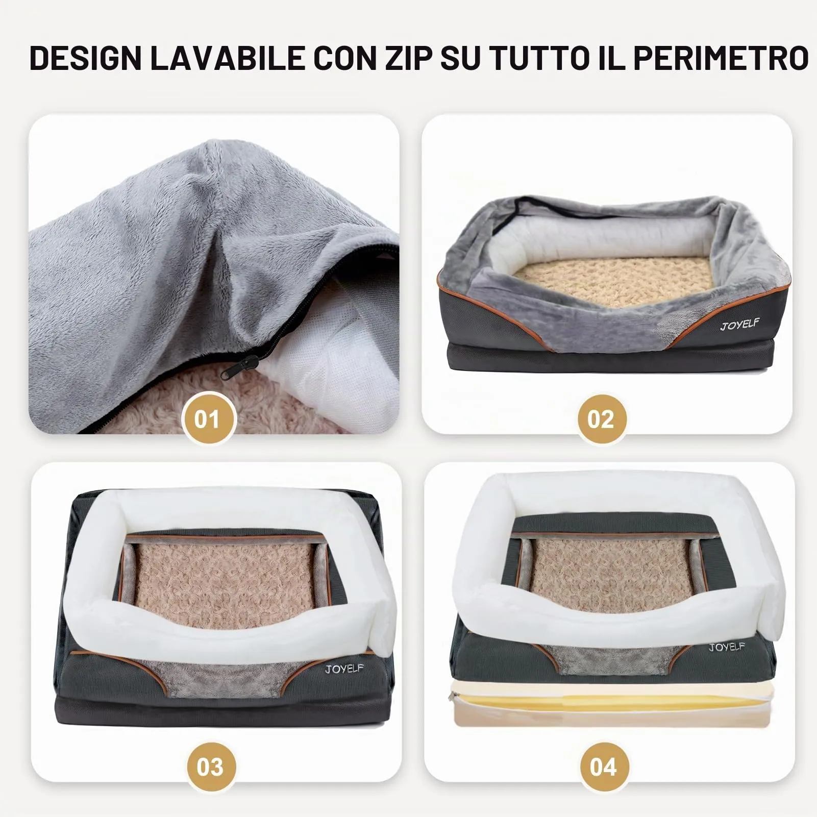 JOYELF Letto per cani ortopedico XXL in memory foam con fodera lavabile e giocattolo, 119 x 84 x 25 cm - immagine 7