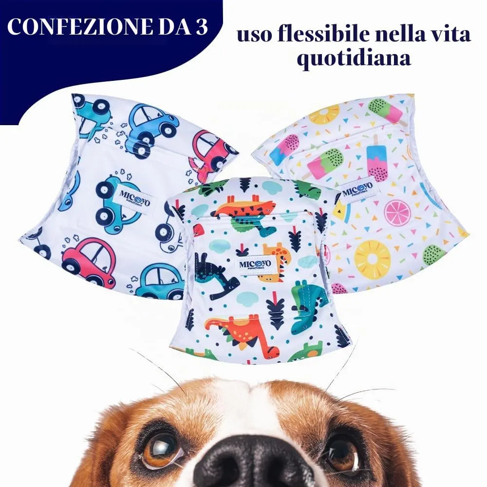 MICOOYO Pannolini Riutilizzabili per Cani Maschi, Fasce Addominali Lavabili, Taglia S, Animali con Frutta, Confezione da 3 - immagine 4