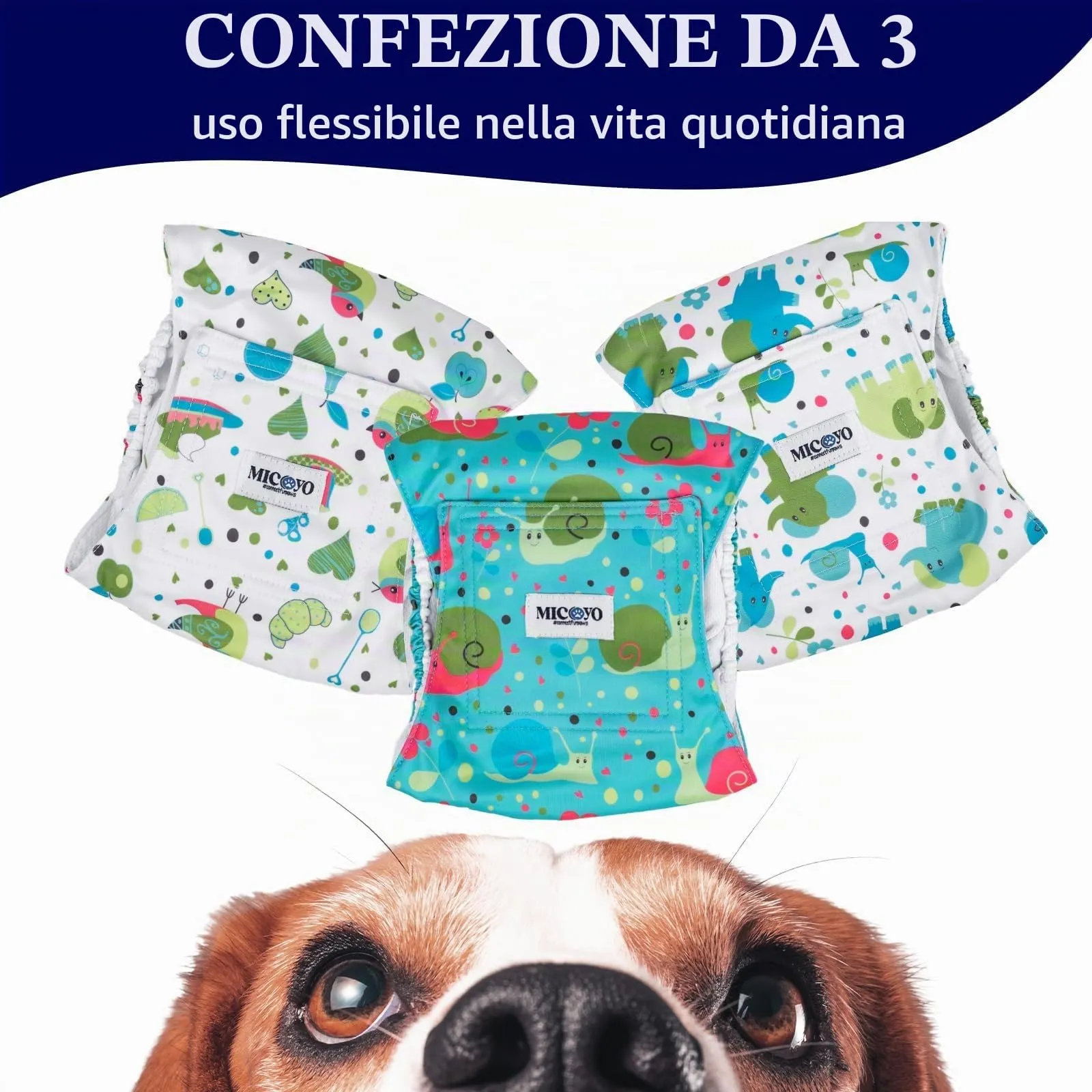 MICOOYO Fasce per pancia per cani maschi, pannolini riutilizzabili e lavabili, confezione da 3, taglia M - immagine 5