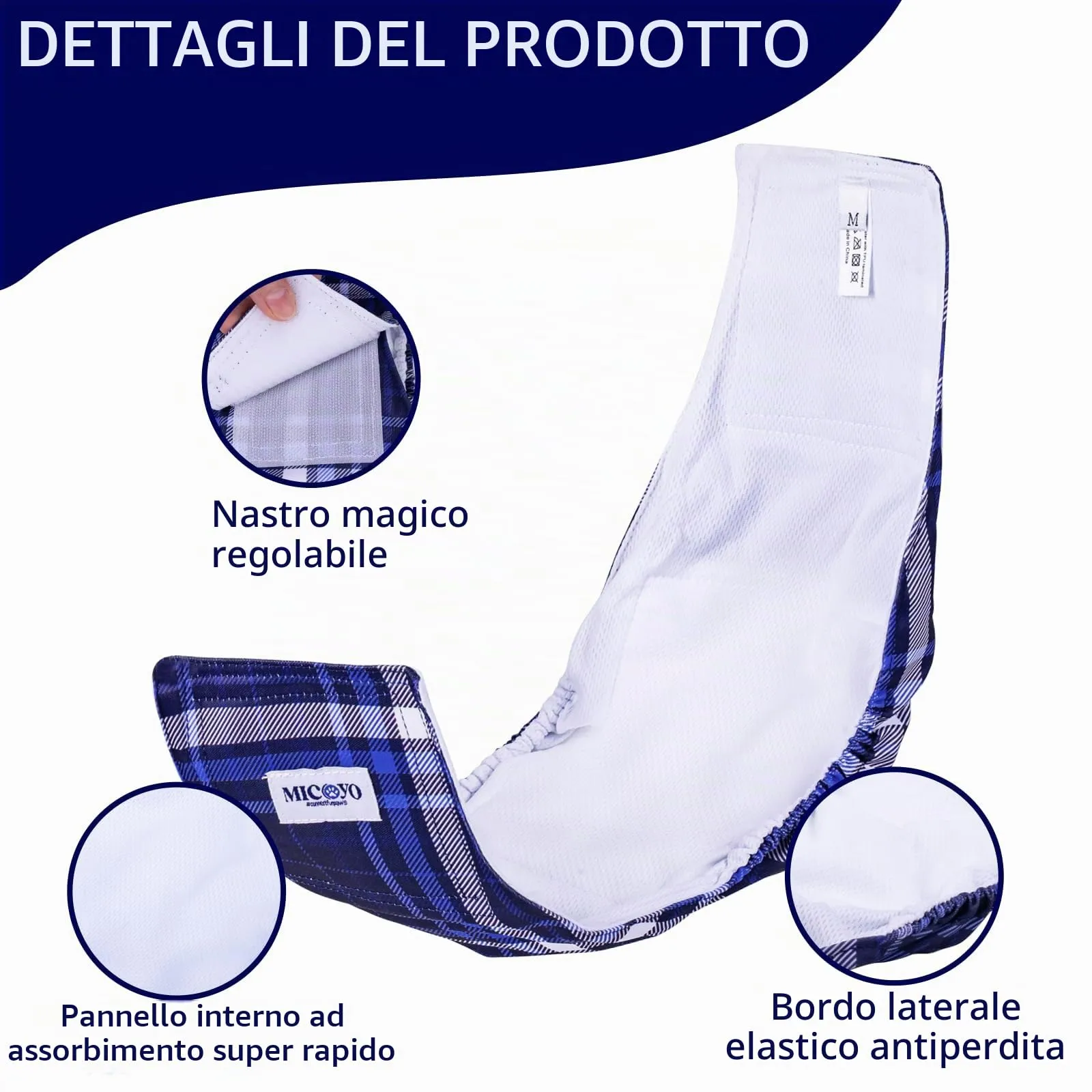 Micooyo Pannolini Riutilizzabili per Cani Maschi, Fasce Addominali Lavabili, 3 Pezzi, Rosso Blu Grigio, XS - immagine 4