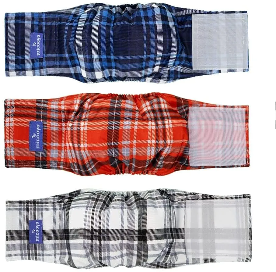 MICOOYO Pannolini Riutilizzabili per Cani, Fasce per Pancia Lavabili, Taglia M, Confezione da 3 Pezzi (Rosso, Blu, Grigio) - immagine 2