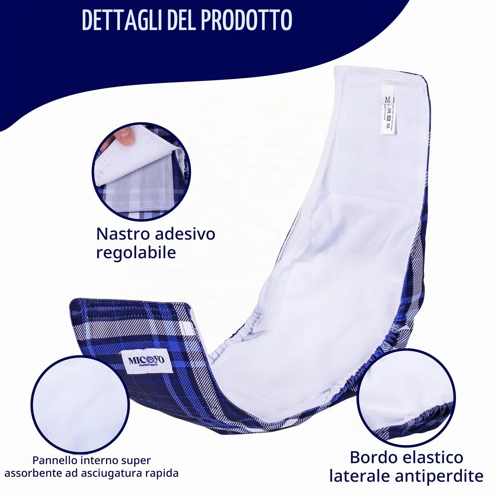 MICOOYO Pannolini Riutilizzabili per Cani, Fasce per Pancia Lavabili, Taglia M, Confezione da 3 Pezzi (Rosso, Blu, Grigio) - immagine 5