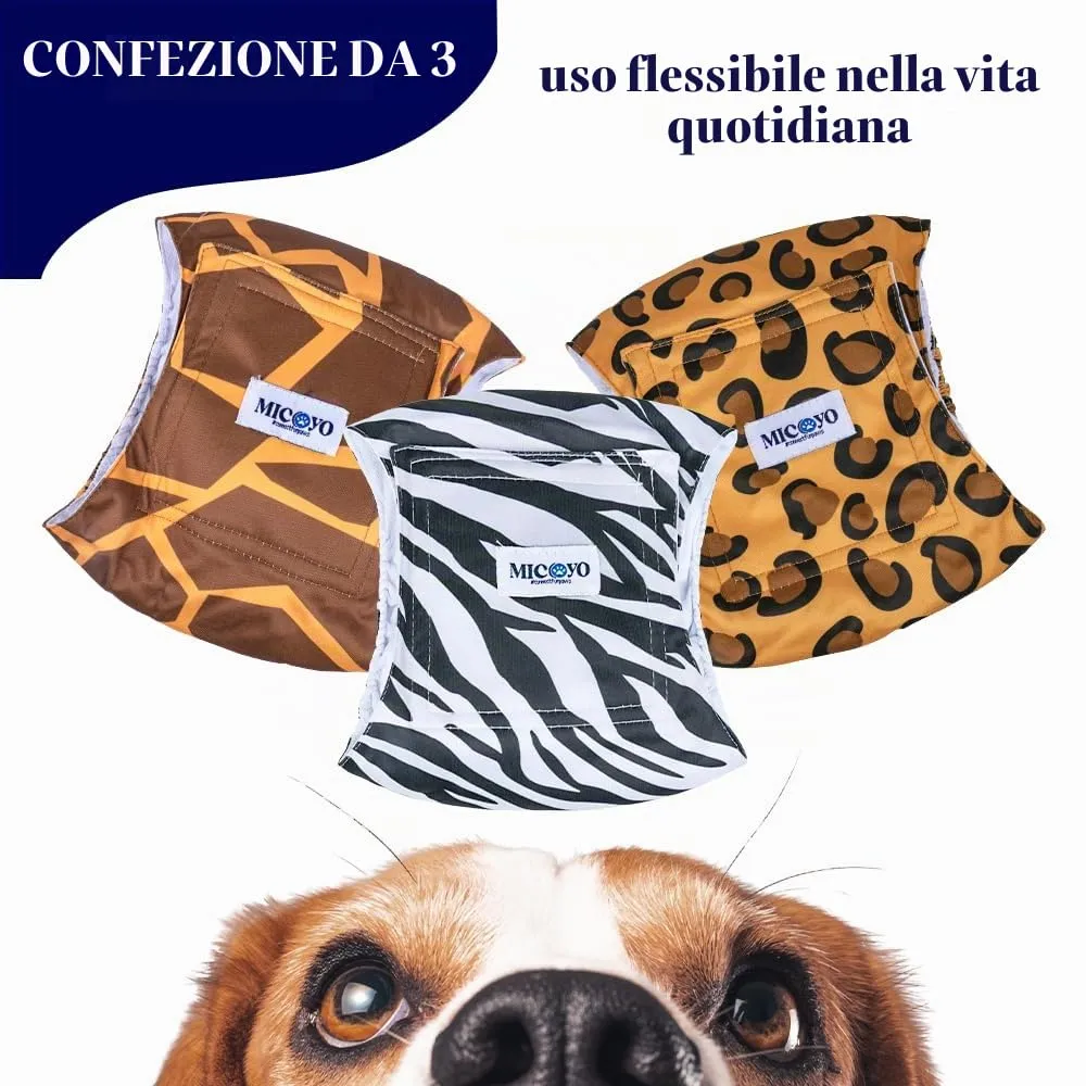 MICOOYO Pannolini riutilizzabili per cani, confezione da 3 pezzi, taglia L, Africa selvaggia - immagine 4