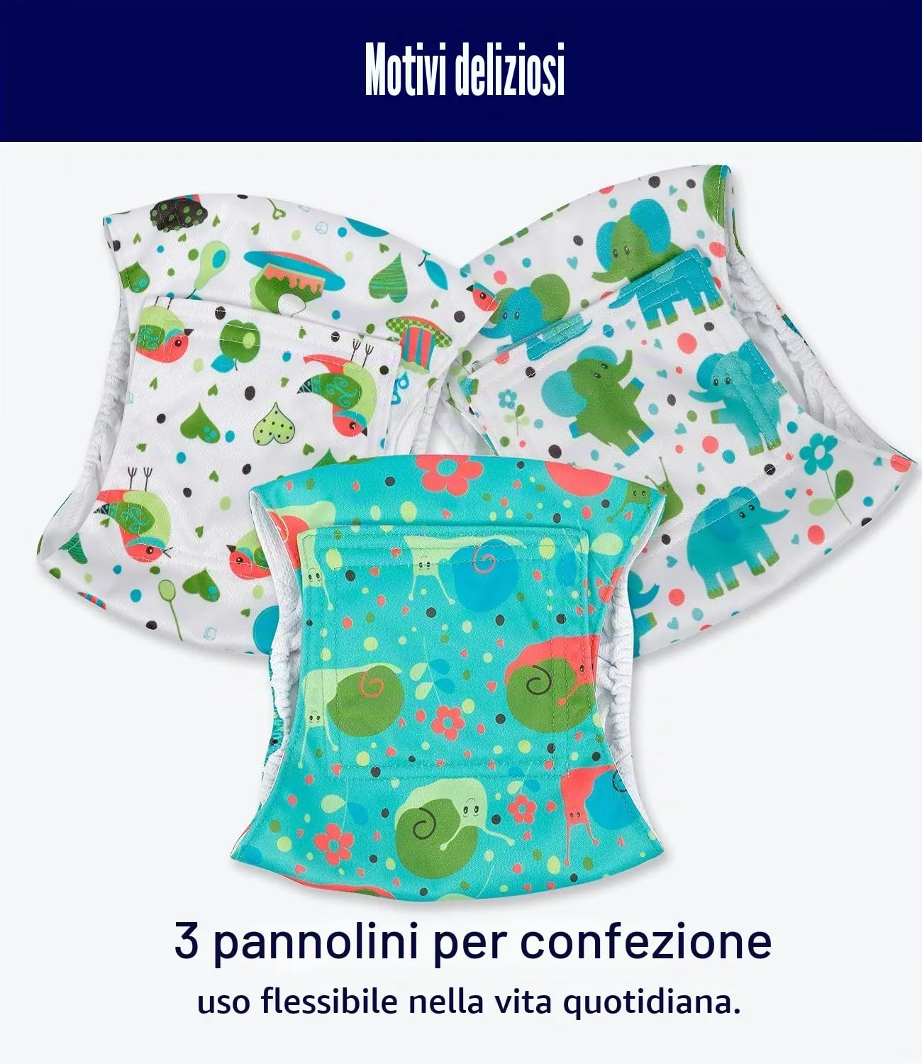 Micooyo Pannolini Riutilizzabili per Cani Maschi, Fasce Addominali Lavabili, Taglia XL, Confezione da 3 (Elefanti, Lumache, Uccelli) - immagine 4