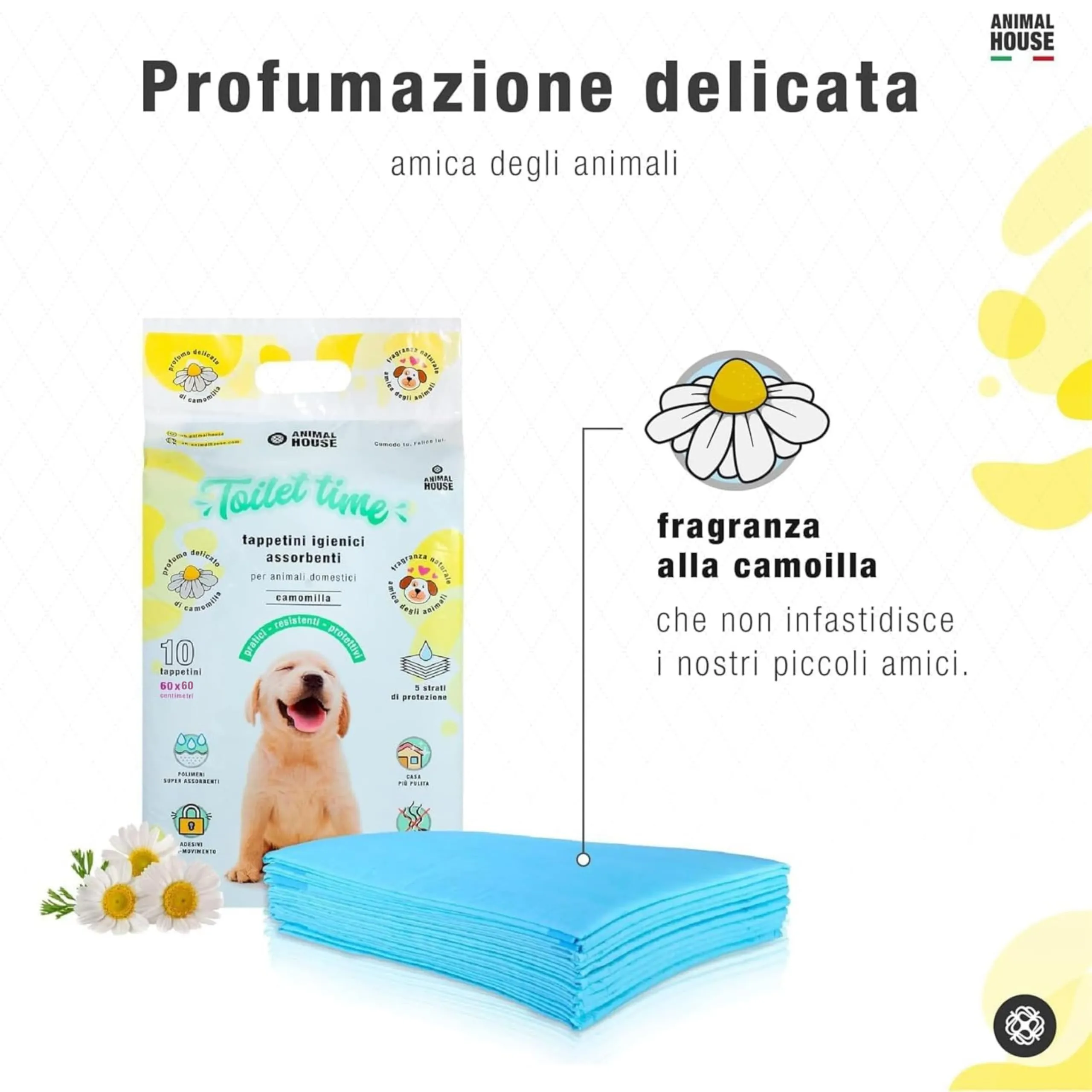 Animal House Tappetini Igienici Assorbenti Camomilla, 60x60 cm, 120 Pezzi - immagine 7
