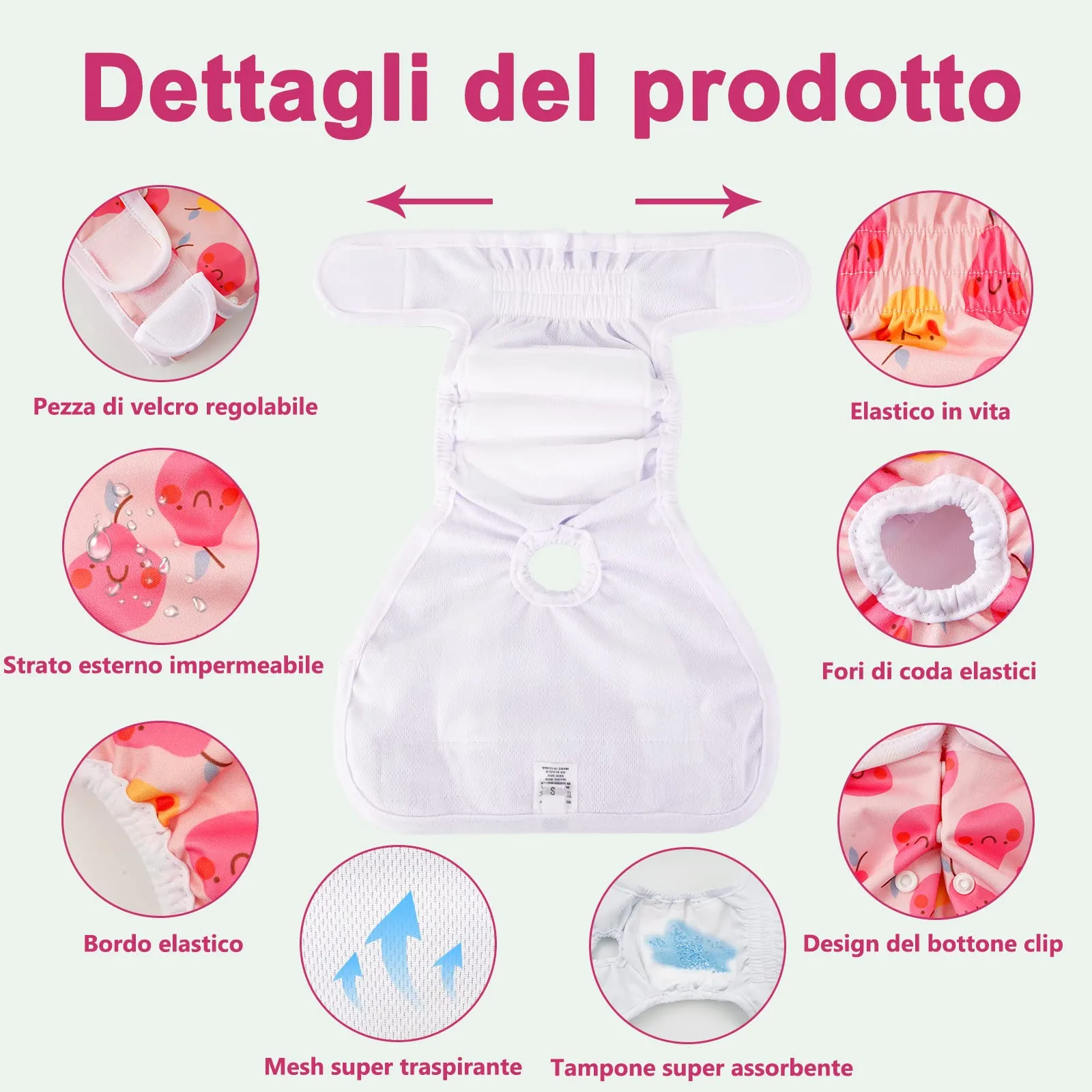 COMSLE Pannolini Lavabili e Riutilizzabili per Cani Femmina, Pack di 3 pezzi, Taglia S, Fiore rosa - immagine 2