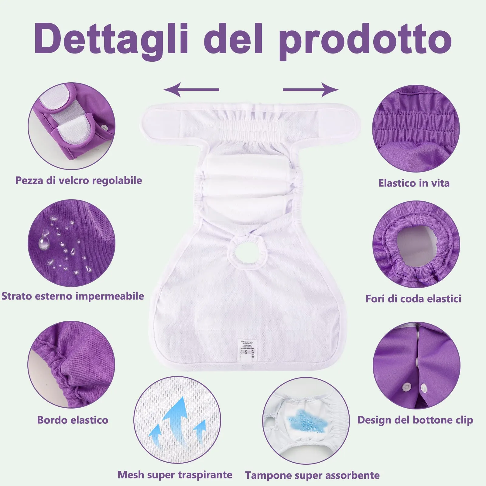 COMSLE Pannolini Lavabili e Riutilizzabili per Cani Femmina, Pack di 3 pezzi, Taglia L, Viola - immagine 2