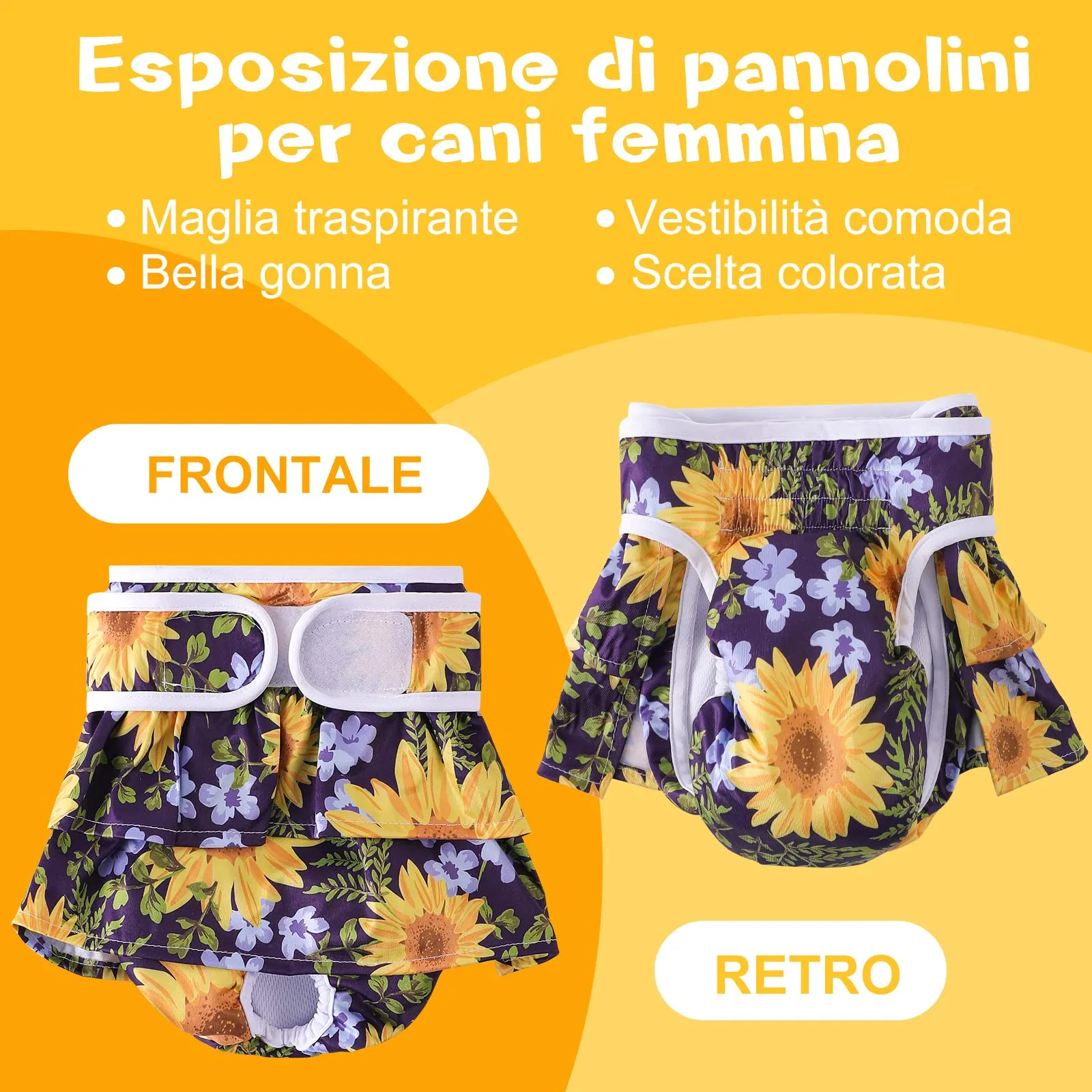 COMSLE Pannolini Lavabili e Riutilizzabili per Cani Femmina, Taglia L, Pack di 3 pezzi, Fiore di sole - immagine 4