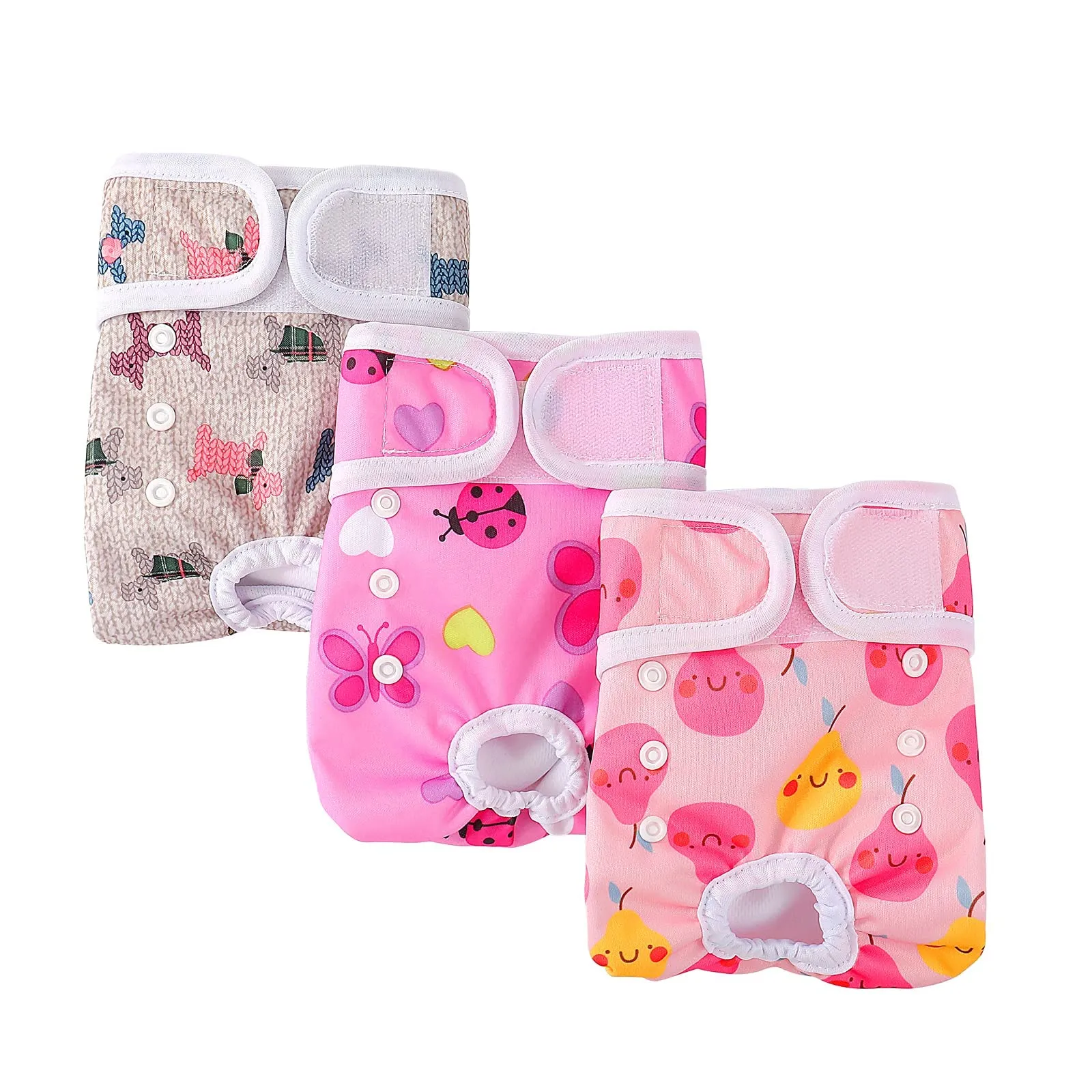 COMSLE Pannolini Lavabili e Riutilizzabili per Cani Femmina, XS, Pack di 3 pezzi, Fiore rosa - immagine 1