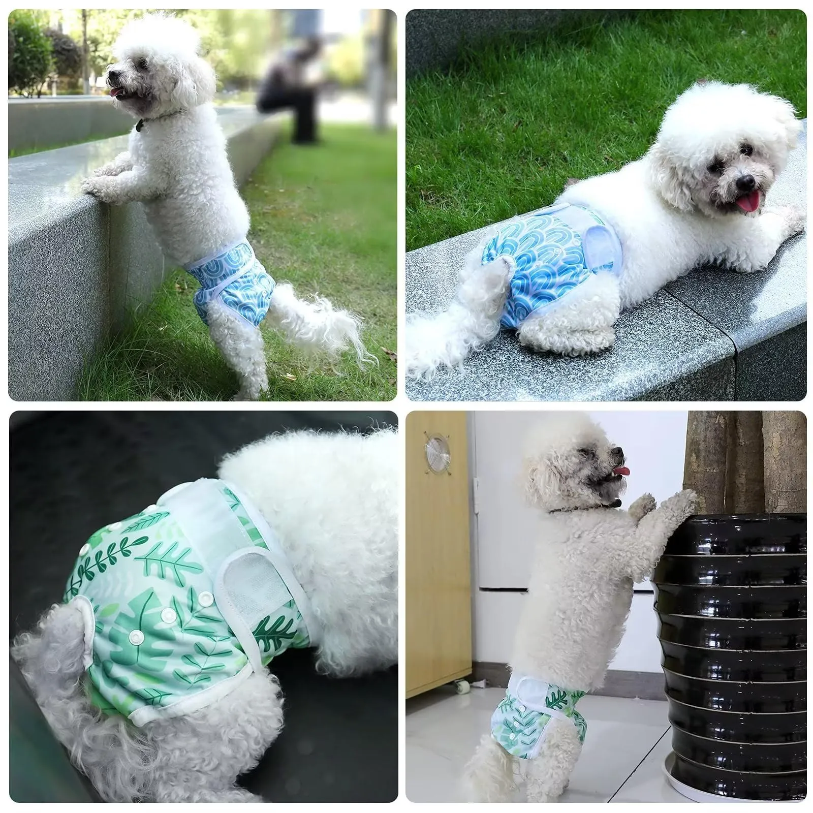 COMSLE Pannolini Lavabili e Riutilizzabili per Cani Femmina, Taglia M, Pack di 3 pezzi, Foglie verdi - immagine 6