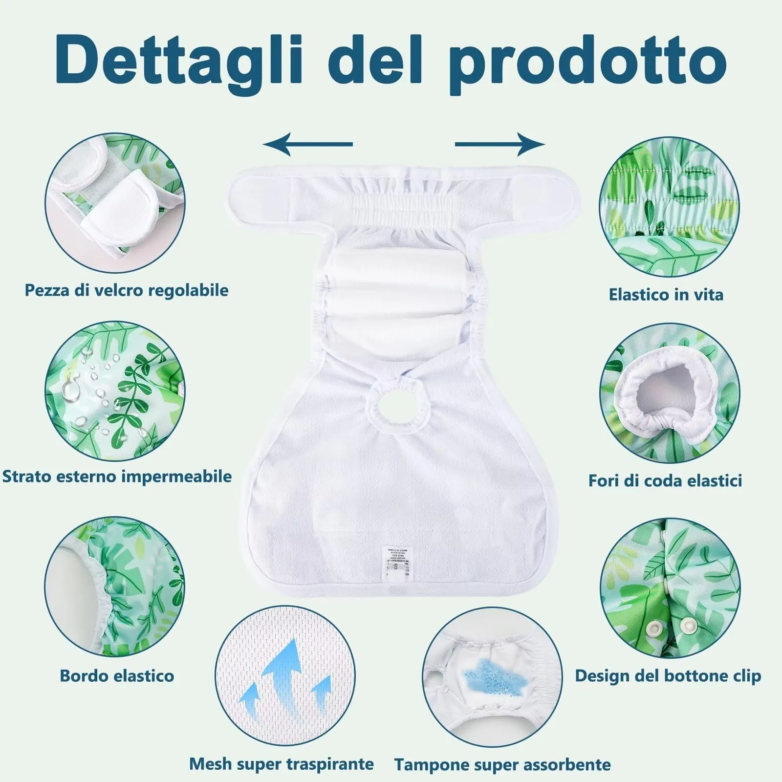 COMSLE Pannolini Lavabili e Riutilizzabili per Cani Femmina, Pack di 3 pezzi, Taglia S, Foglie verdi - immagine 2