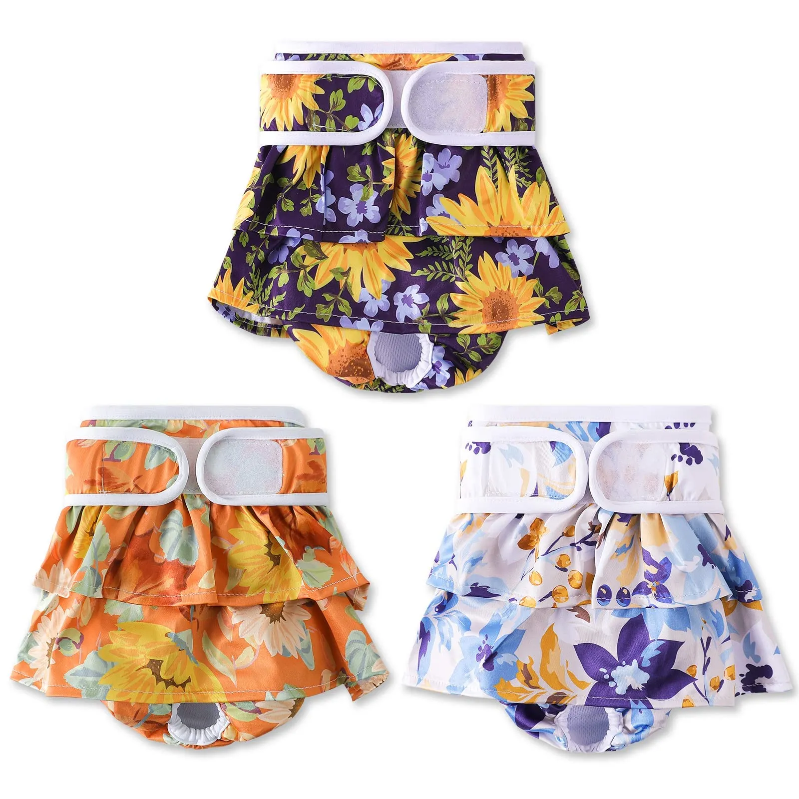 COMSLE Pannolini per Cani Femmina Lavabili e Riutilizzabili, Taglia M, Pack di 3 pezzi, Fiore di sole - immagine 2