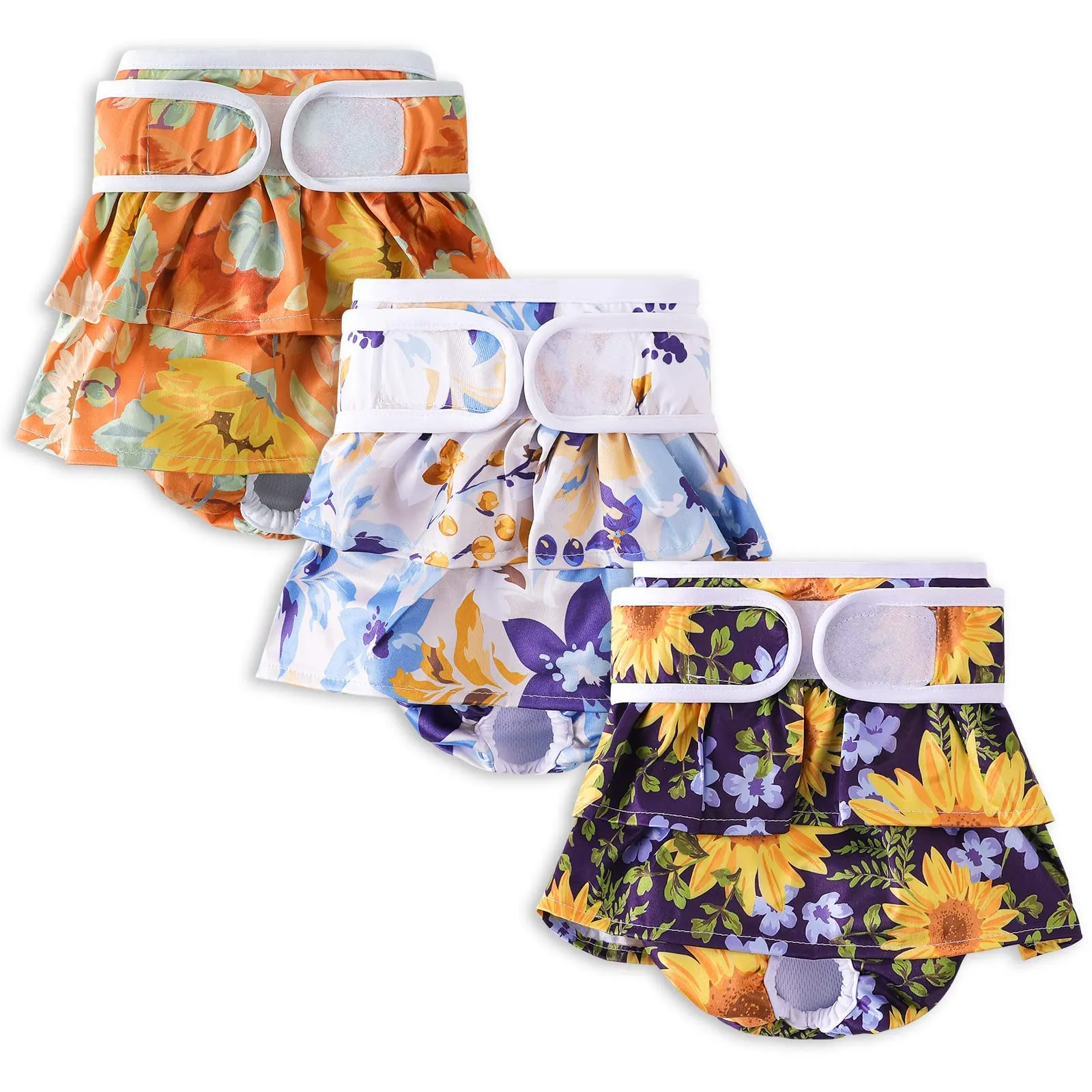 COMSLE Pannolini per Cani Femmina Lavabili e Riutilizzabili, XS, Pack di 3 pezzi, Fiore di sole - immagine 1
