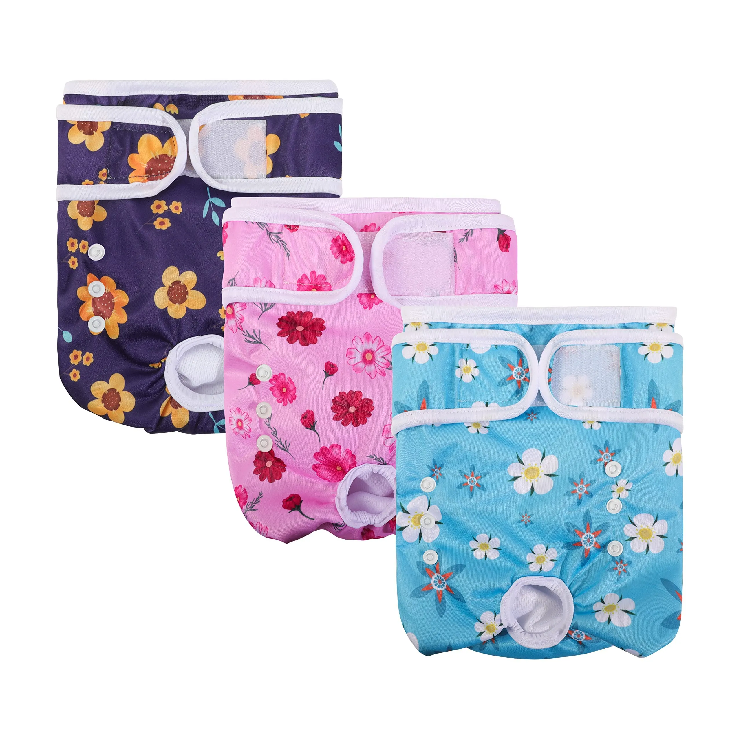 COMSLE Pannolini Lavabili e Riutilizzabili per Cani Femmina, Taglia M, Pack di 3 pezzi, Fiore carino - immagine 1