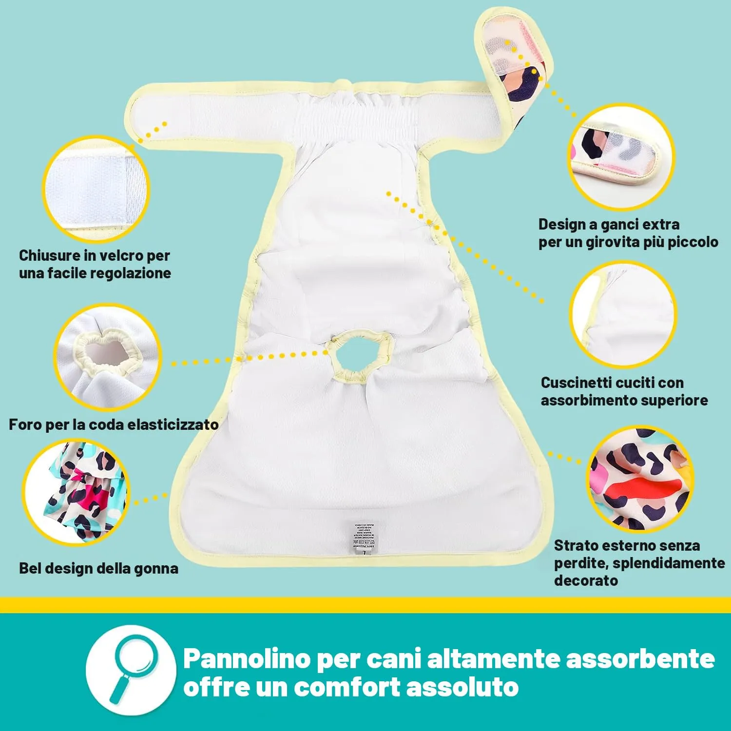 COMSLE Pannolini per Cani Femmina Lavabili e Riutilizzabili, Leopardo rosa, XS, Pack di 3 pezzi - immagine 4
