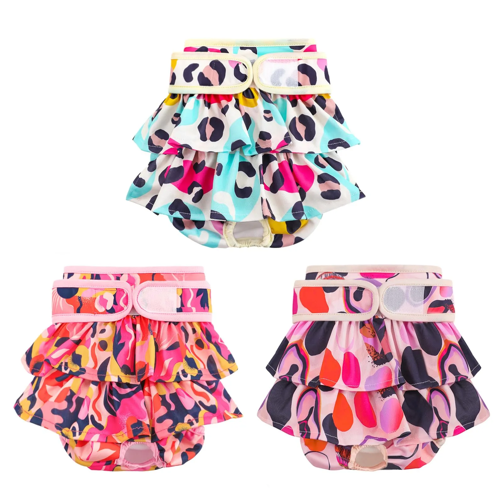 COMSLE Pannolini Lavabili e Riutilizzabili per Cani Femmina, Taglia M, Pack di 3, Leopardo Rosa - immagine 1