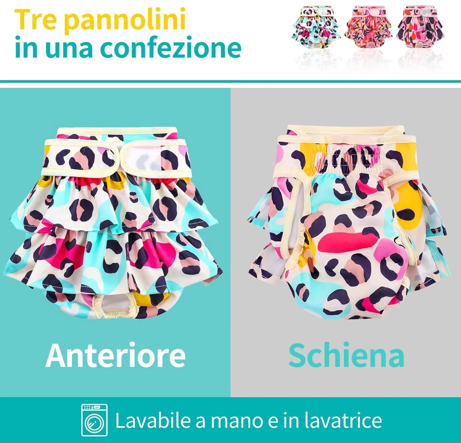 COMSLE Pannolini Lavabili per Cani Femmina, Pack di 3 pezzi, Taglia S, Leopardo Rosa - immagine 5