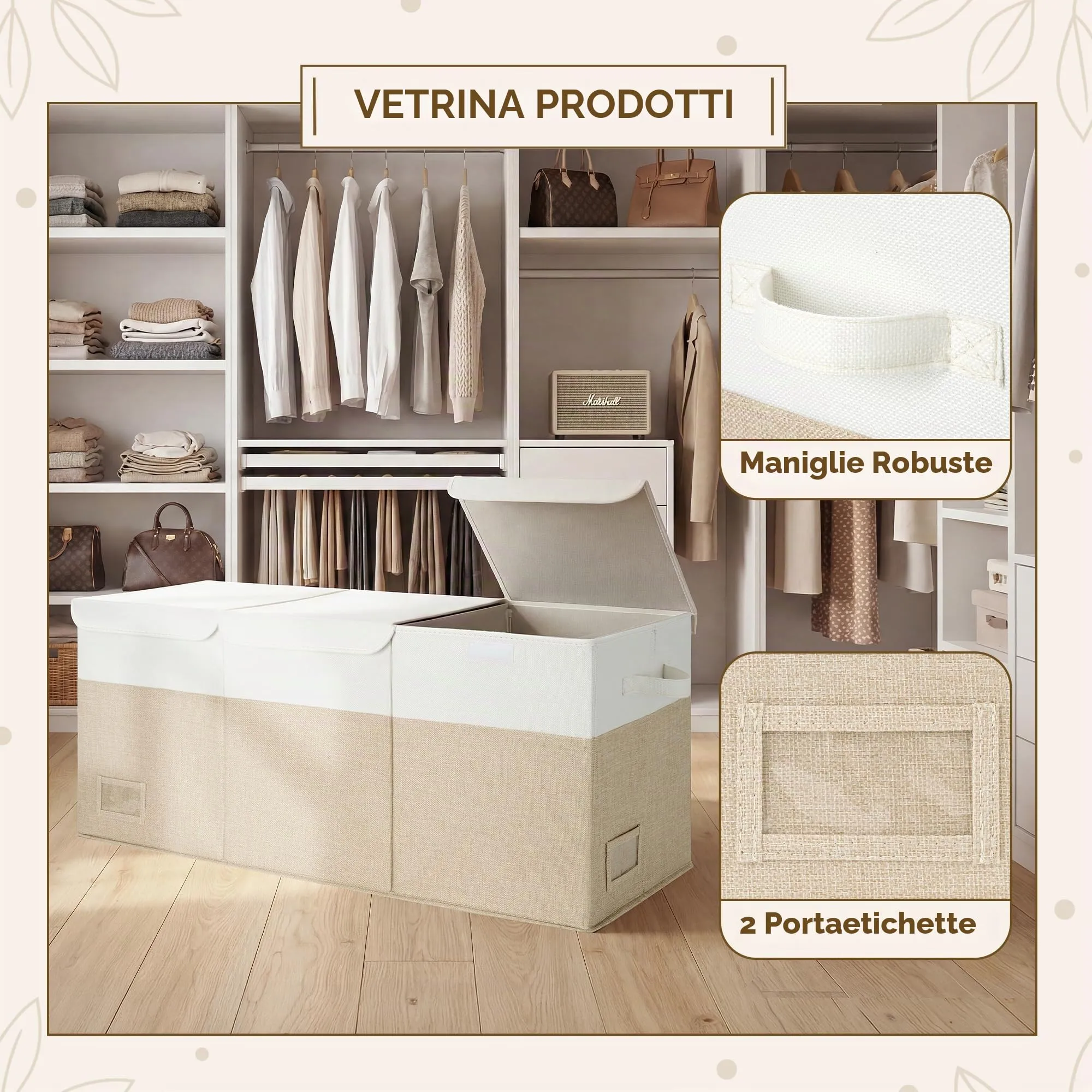 GRANNY SAYS Scatola portaoggetti pieghevole in tessuto con coperchio, Bianco&Kaki, 96 x 33 x 40 cm - immagine 4