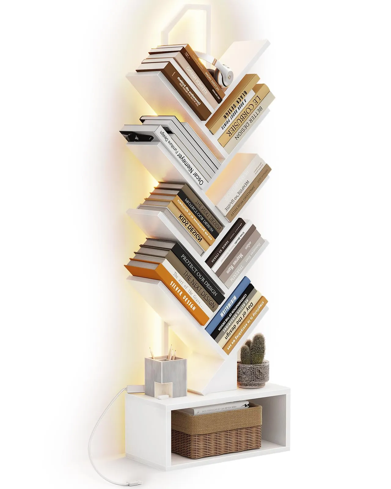 Coleshome Libreria ad Albero LED, 8 Ripiani, 115cm, Bianco - immagine 1