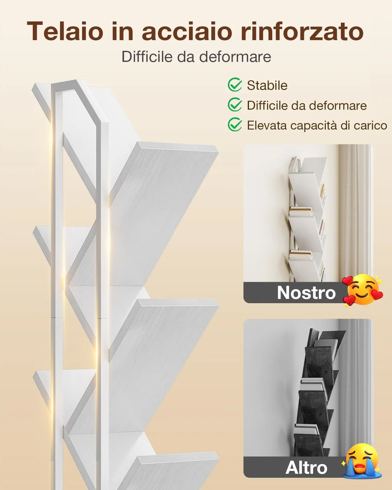 Coleshome Libreria ad Albero LED, 8 Ripiani, 115cm, Bianco - immagine 6